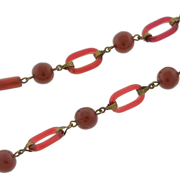 Art Deco Czechoslovakian Brass & Faux Carnelian Glass Necklace - Image 4