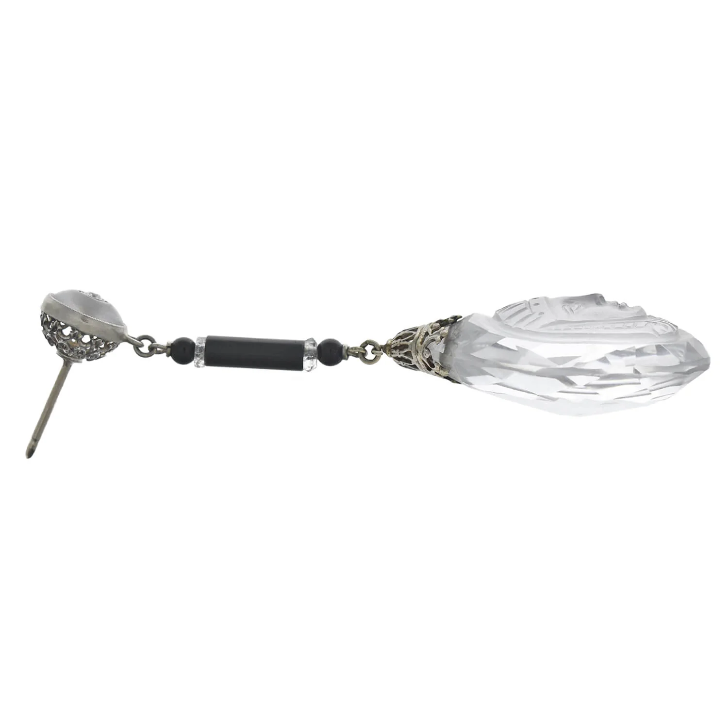 Art Deco Egyptian Revival Rock Crystal, Onyx + Diamond Necklace and Earring Set - Image 4