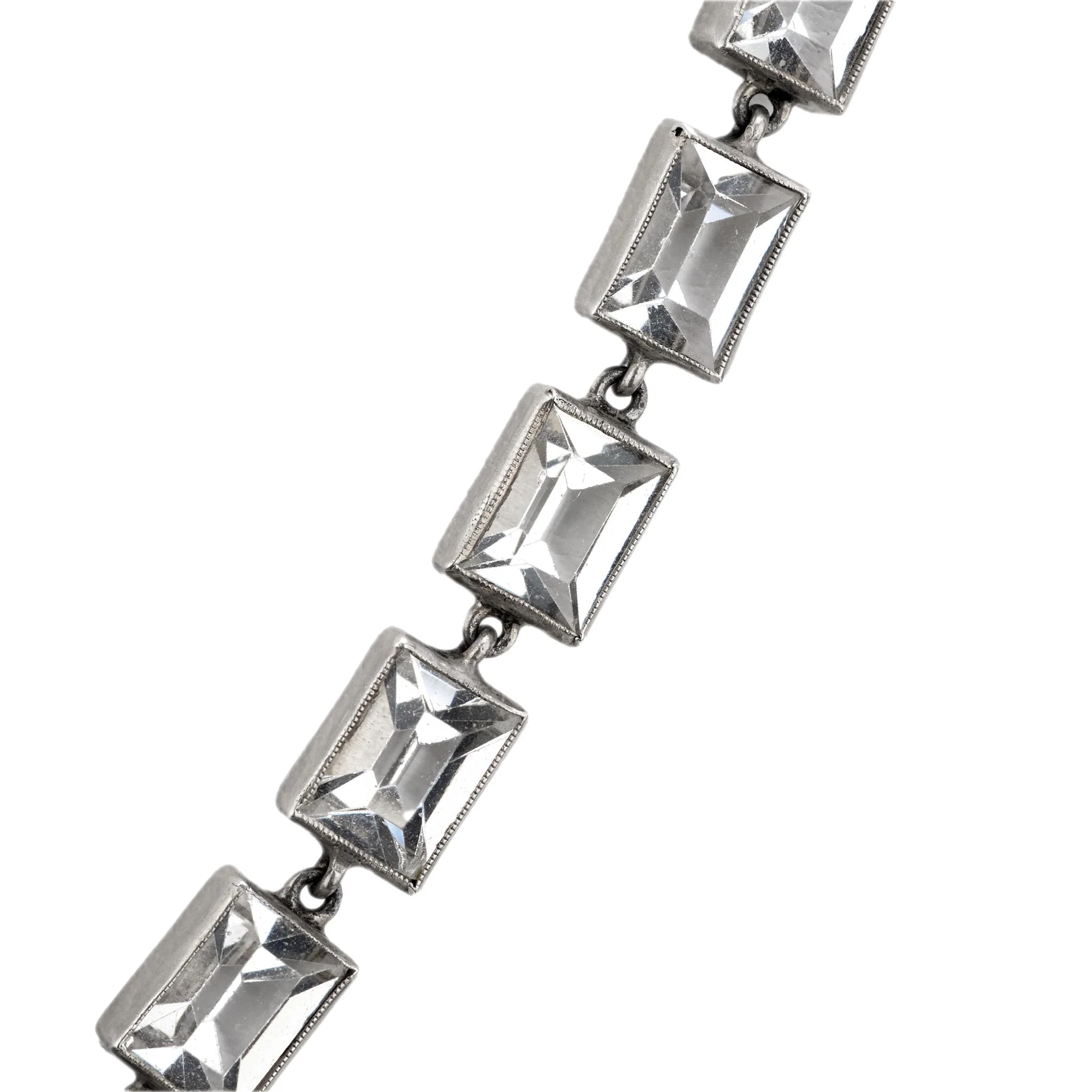 Art Deco German Sterling Silver Crystal and Marcasite Arrow Motif Necklace - Image 3