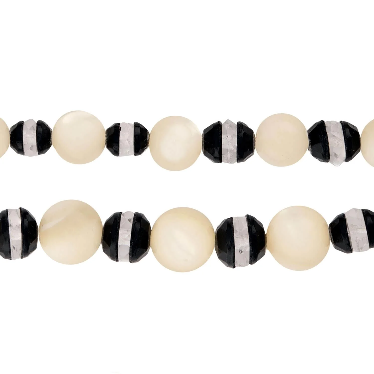 Art Deco Mother of. Pearl, Onyx, & Rock Quartz Crystal Bead Necklace - Image 3