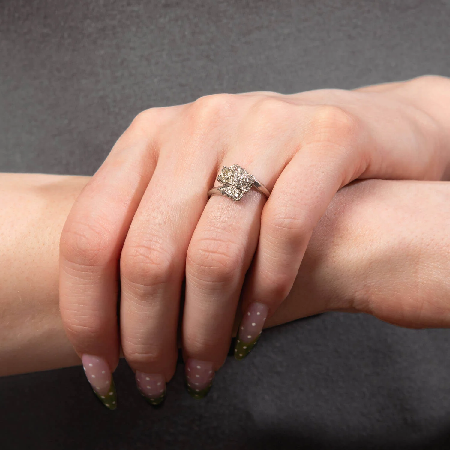 Art Deco Palladium Diamond Bypass Ring - Image 7