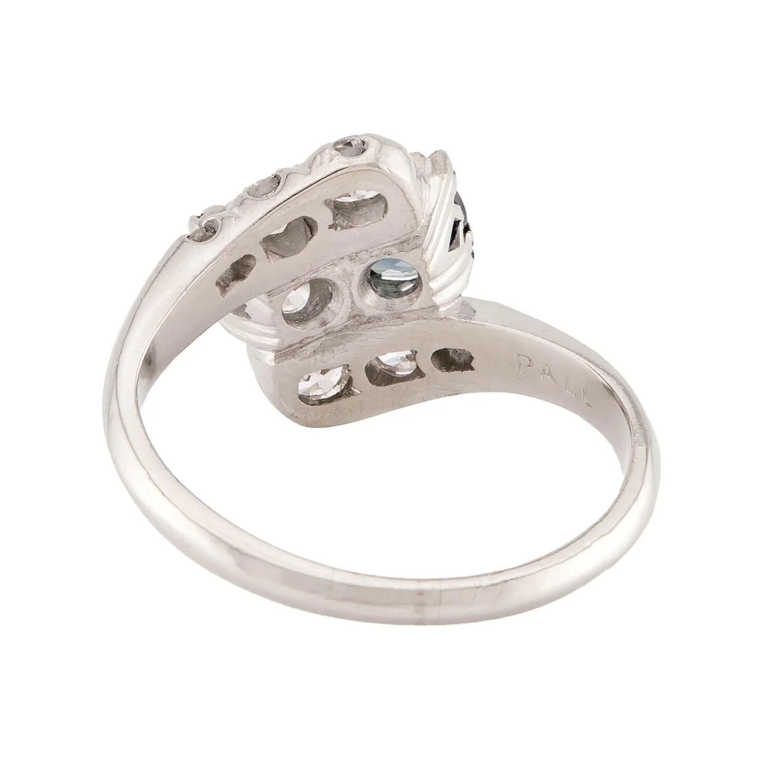 Art Deco Palladium Diamond & Sapphire Bypass Ring - Image 5
