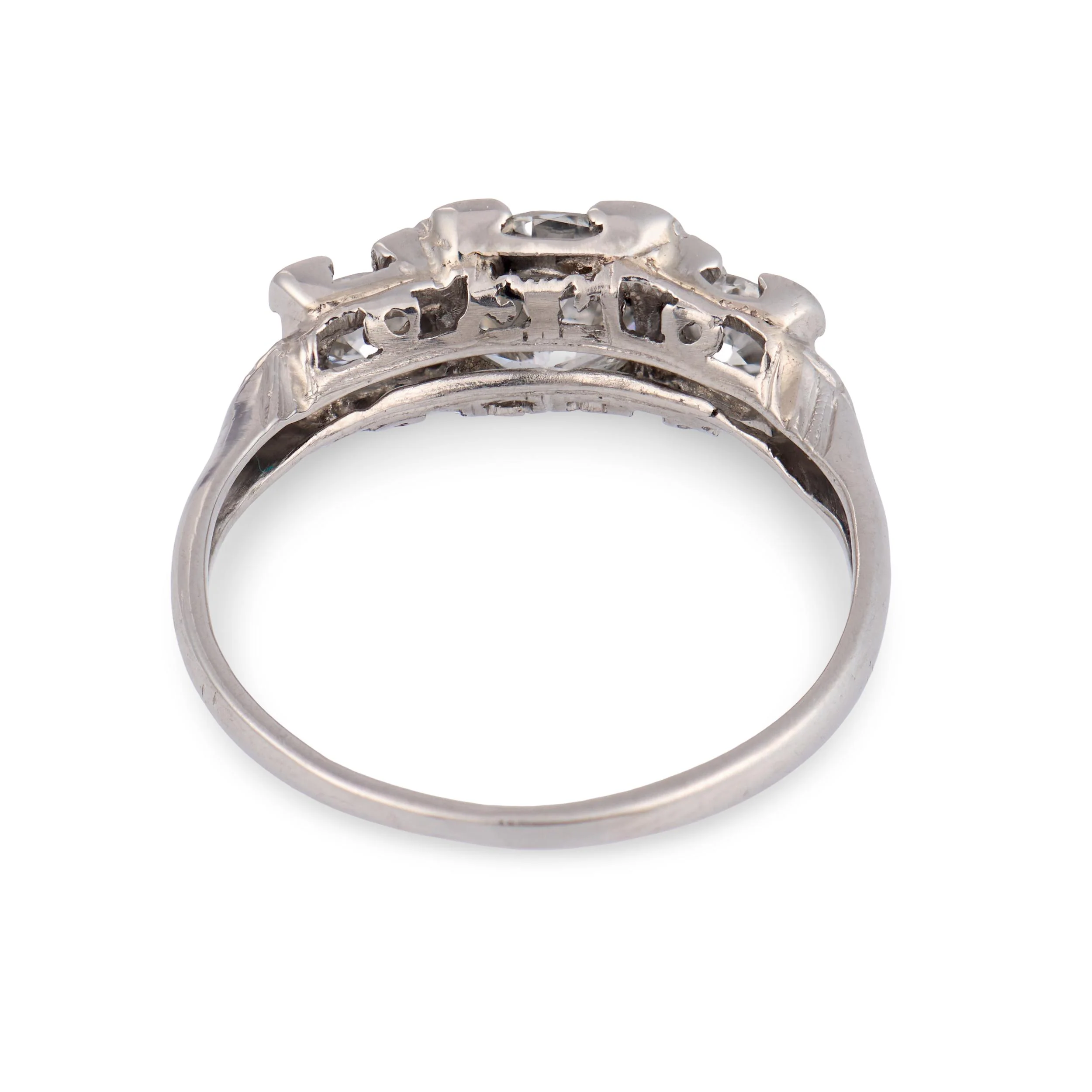 Art Deco Palladium Diamond Three Stone Ring - Image 5