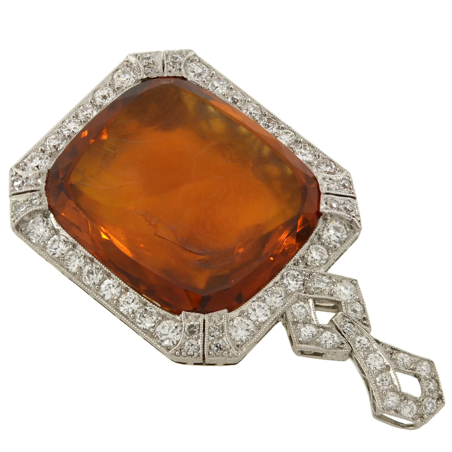 Art Deco Platinum Carved Citrine Cameo + Diamond Pendant - Image 4