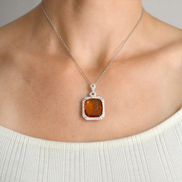 Art Deco Platinum Carved Citrine Cameo + Diamond Pendant - Image 7