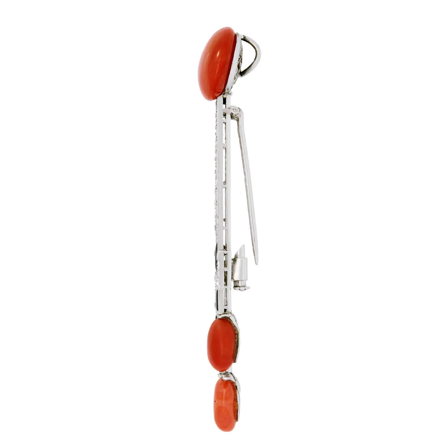 Art Deco Platinum Coral, Onyx and Diamond Pin/Pendant - Image 2