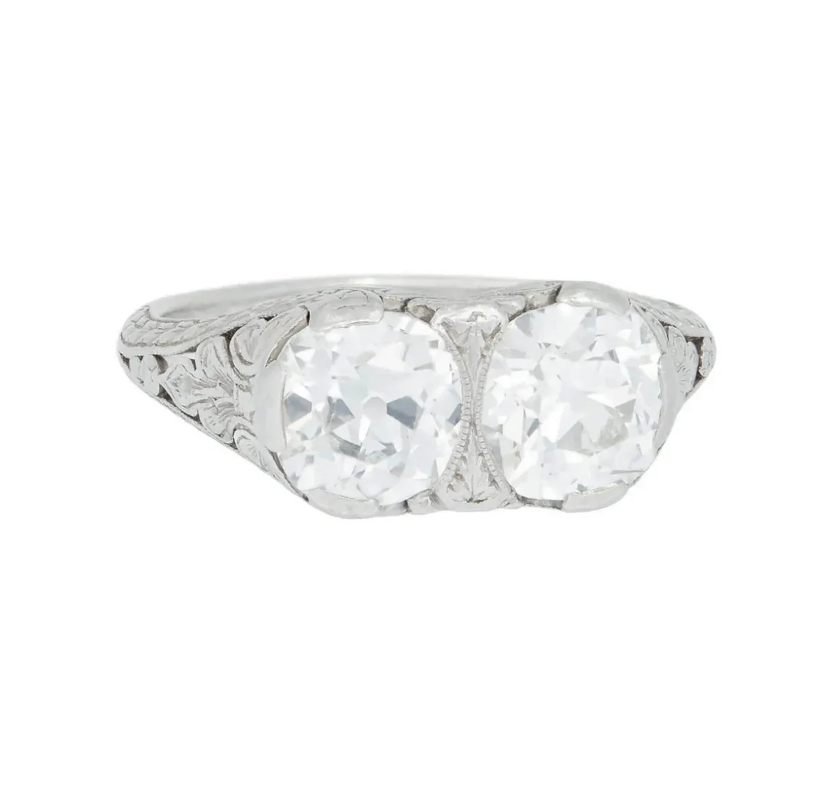 Art Deco Platinum Diamond 2 Stone Engagement Ring 2.20ctw - Image 2