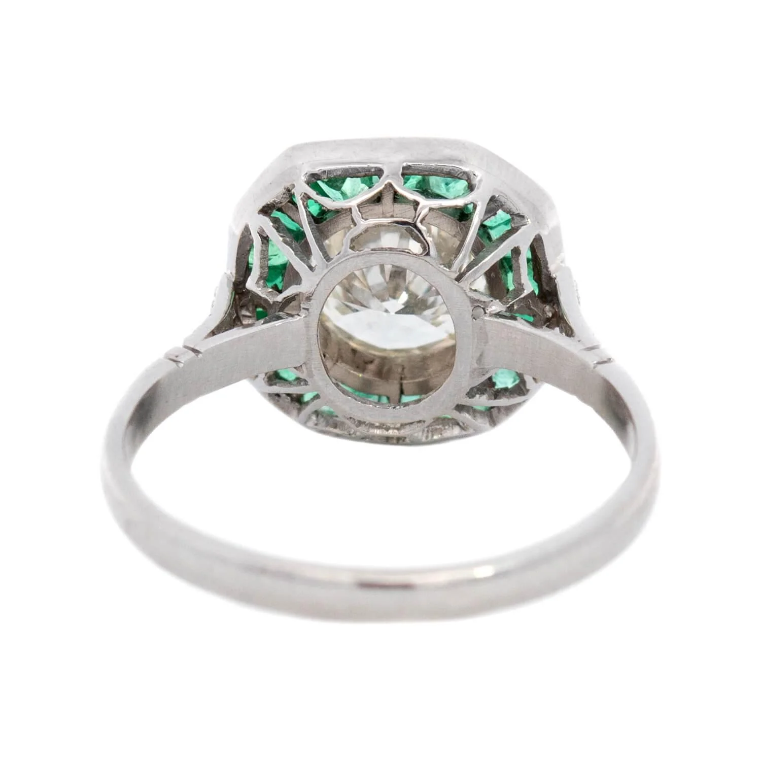 Art Deco Platinum Diamond and Emerald Halo Engagement Ring 1.50ct - Image 5