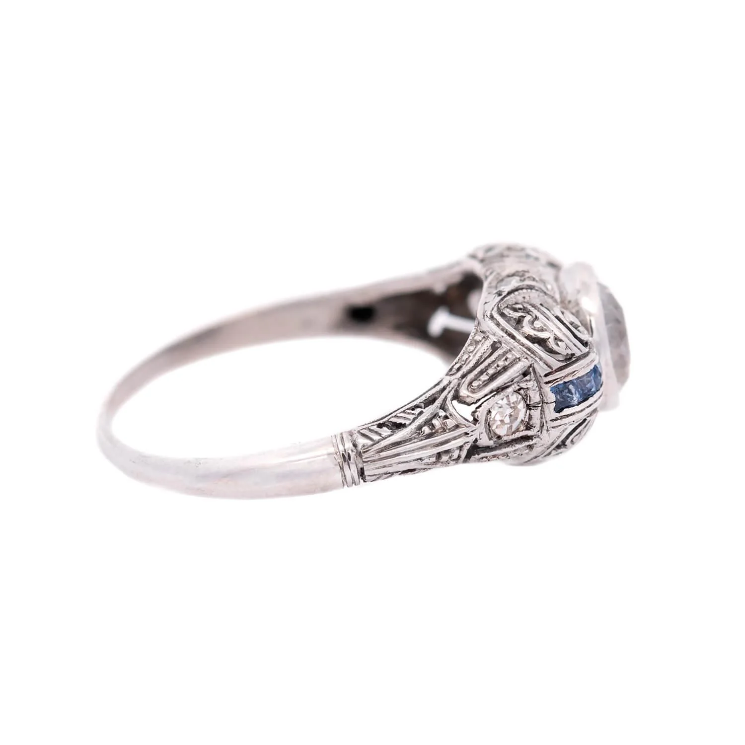 Art Deco Platinum Diamond and Sapphire Engagement Ring 1.03ct - Image 3