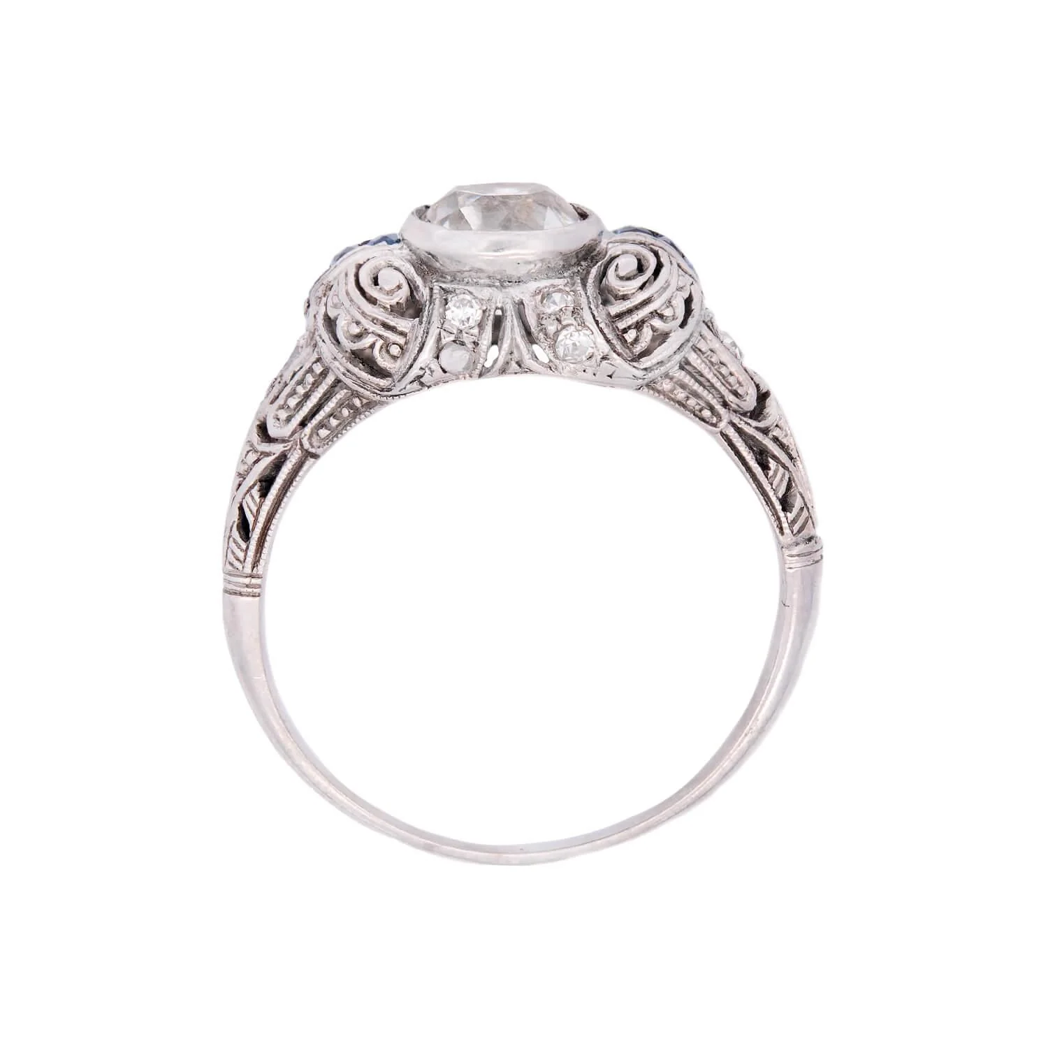 Art Deco Platinum Diamond and Sapphire Engagement Ring 1.03ct - Image 4