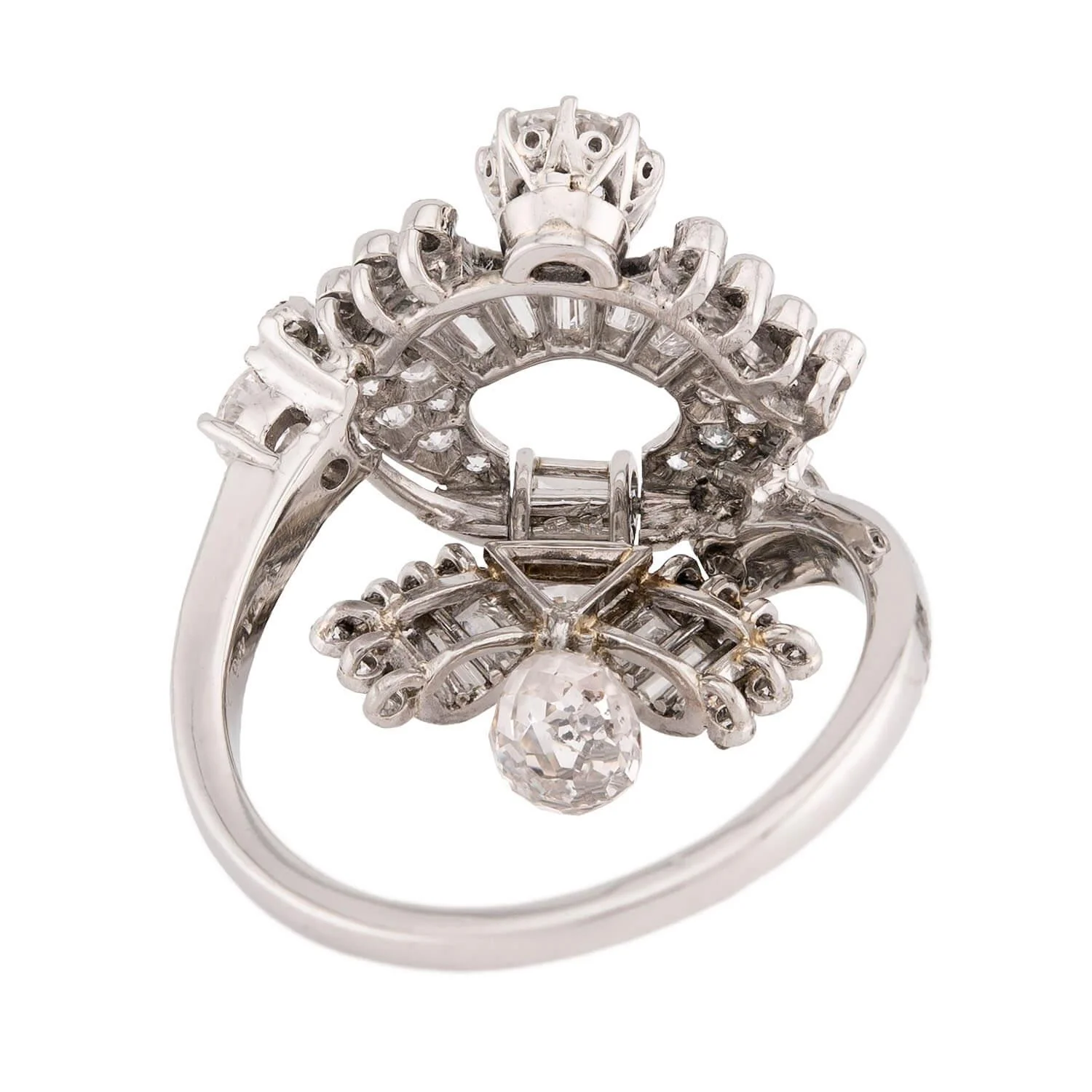 Art Deco Platinum Diamond Briolette Ring - Image 3