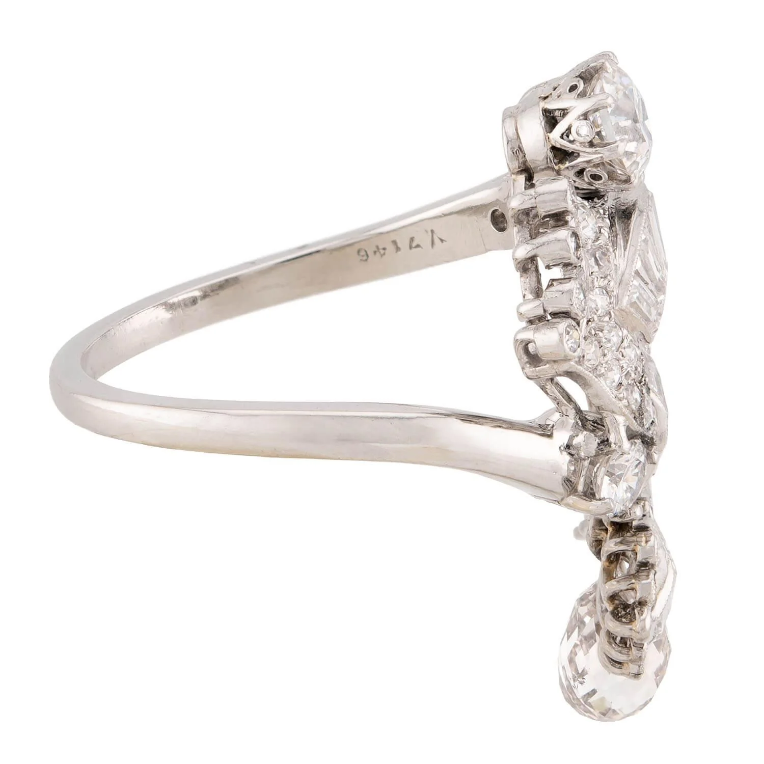 Art Deco Platinum Diamond Briolette Ring - Image 4