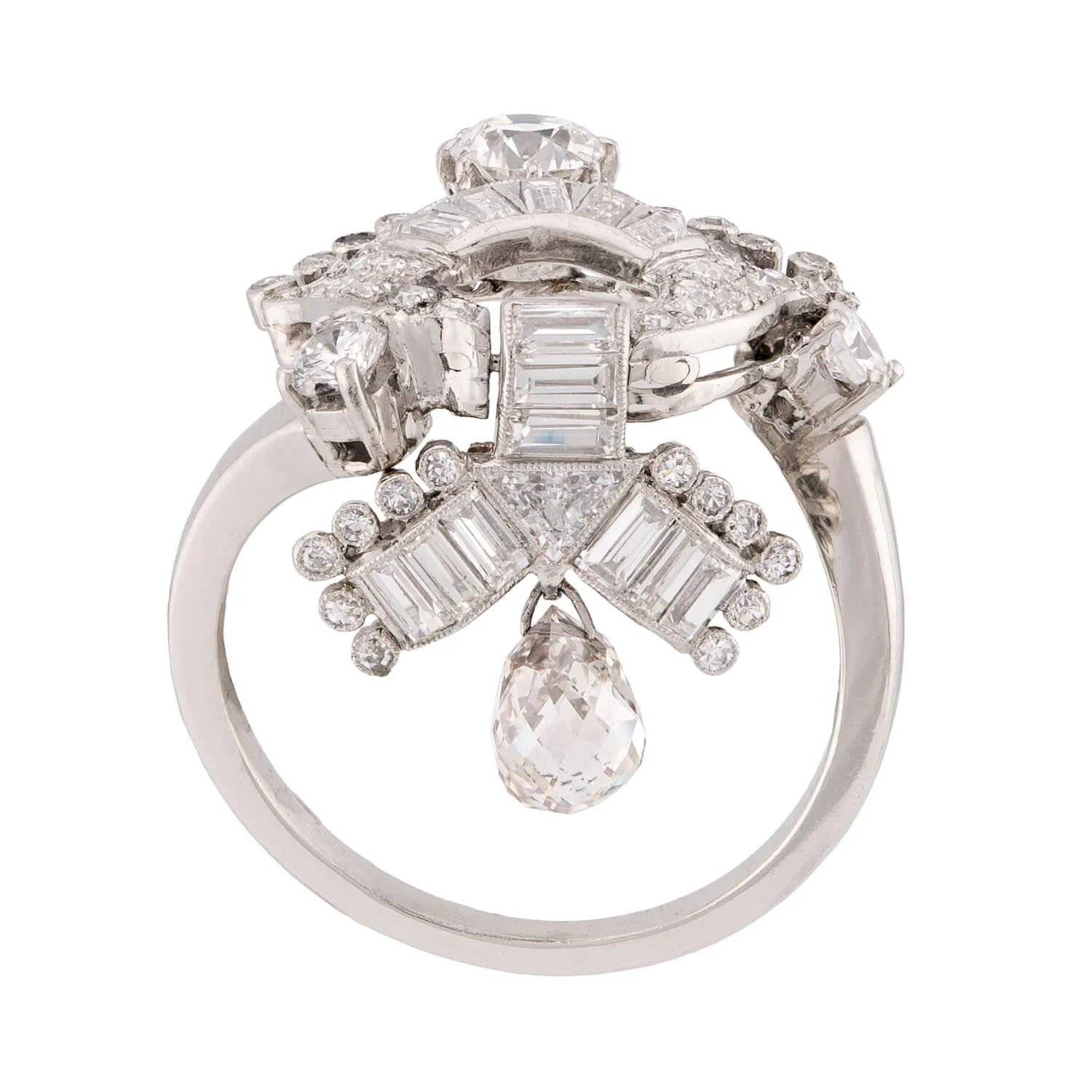 Art Deco Platinum Diamond Briolette Ring - Image 5