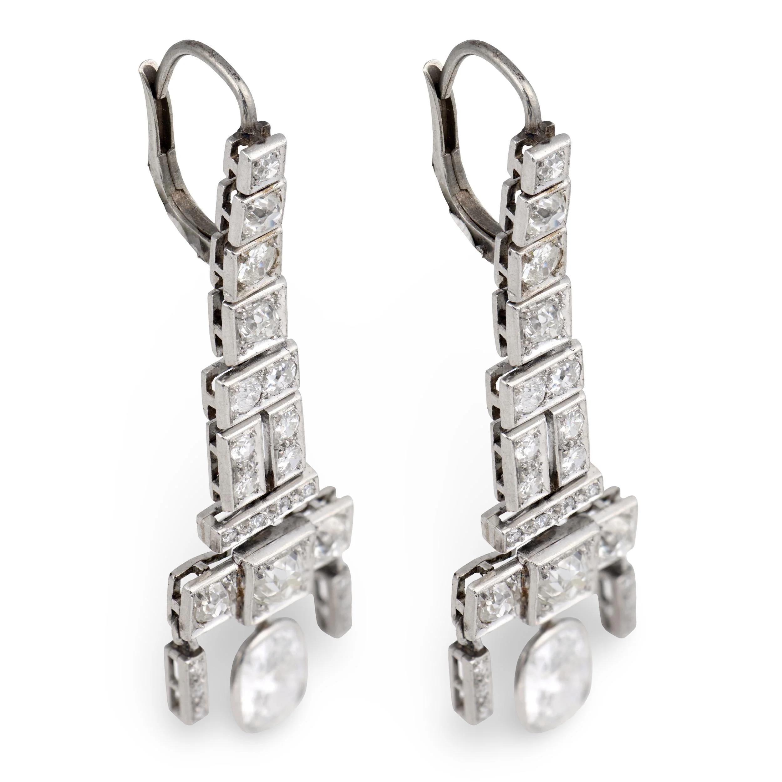 Art Deco Platinum Diamond Dangle Earrings - Image 2
