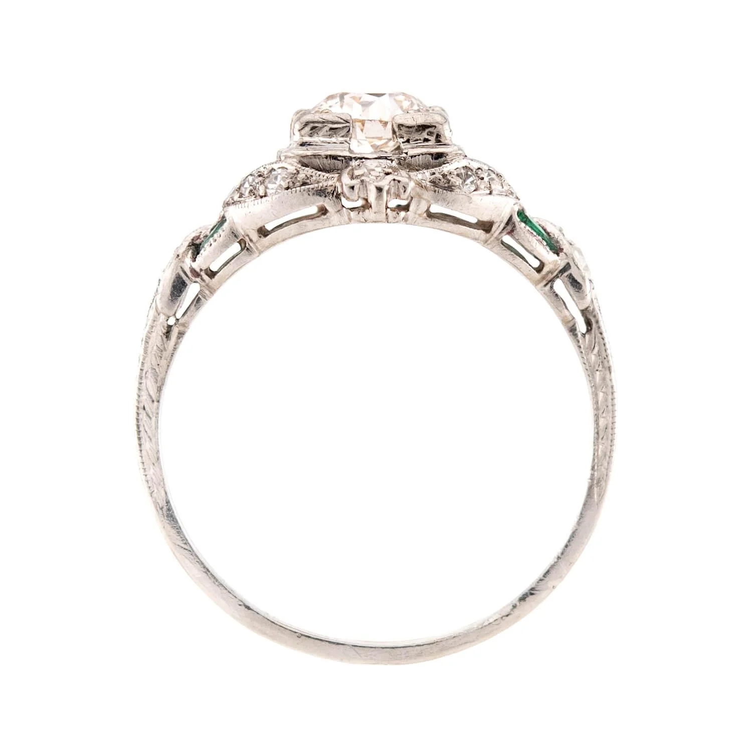 Art Deco Platinum Diamond & Emerald Engagement Ring .80ct - Image 4