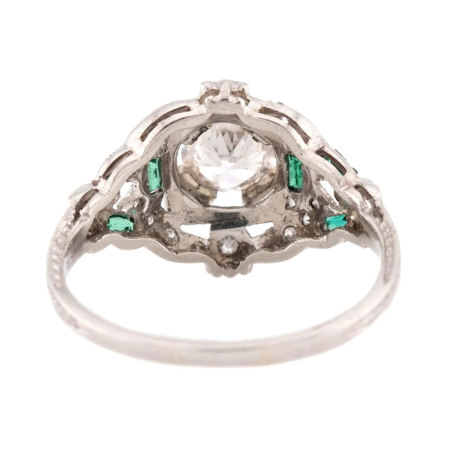 Art Deco Platinum Diamond & Emerald Engagement Ring .80ct - Image 5
