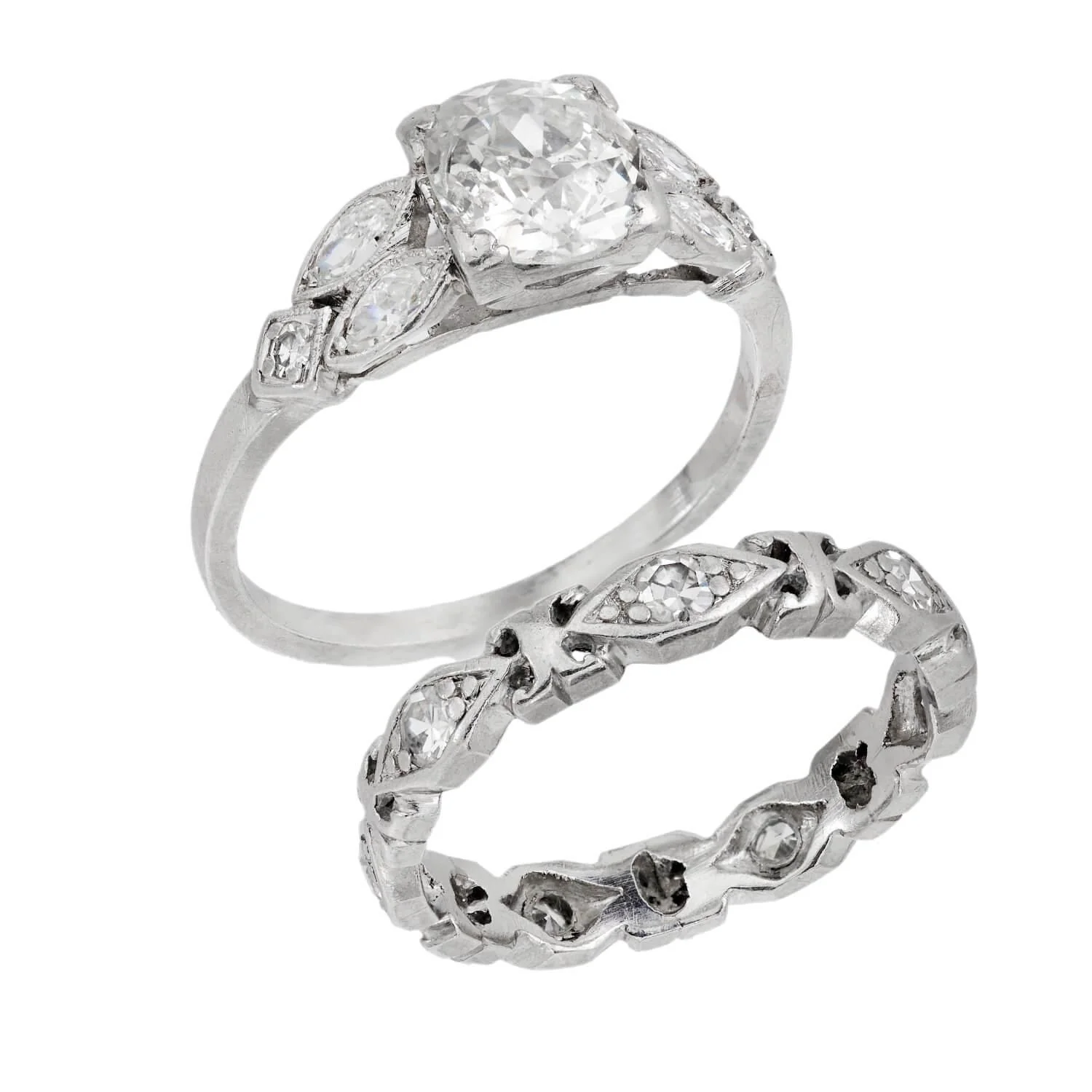 Art Deco Platinum Diamond Engagement Ring and Band Set .75ct - Image 2