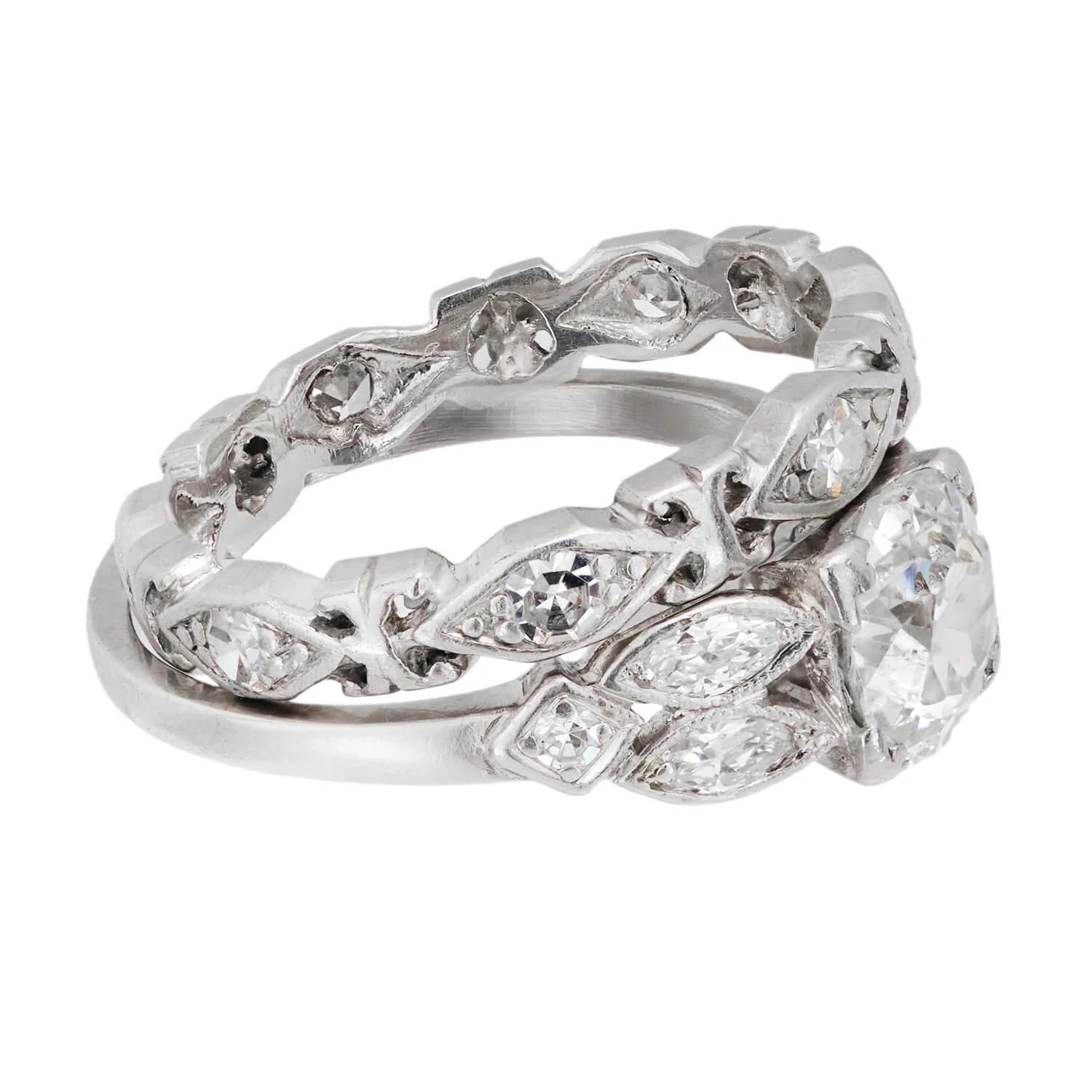 Art Deco Platinum Diamond Engagement Ring and Band Set .75ct - Image 3