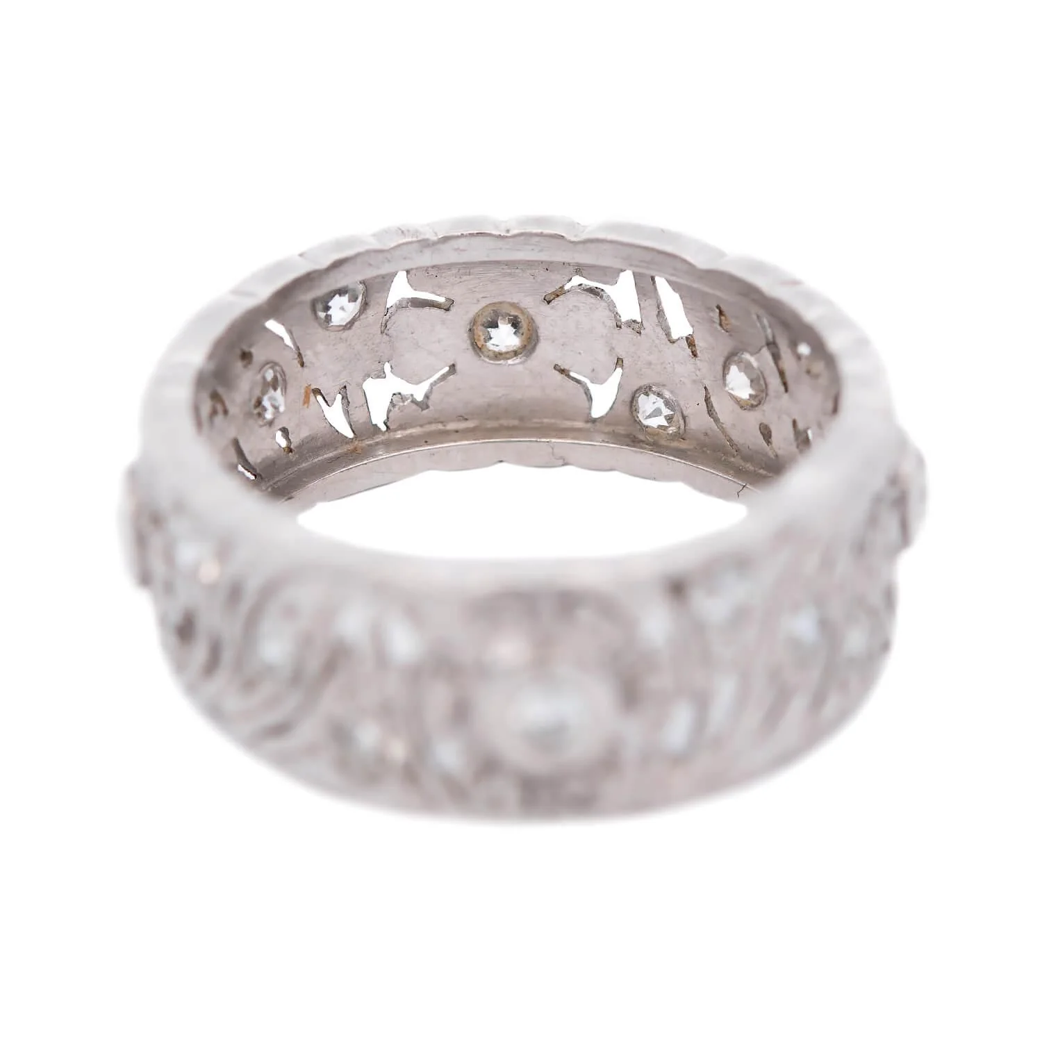 Art Deco Platinum Wide Diamond Flower Motif Band .80ctw - Image 4