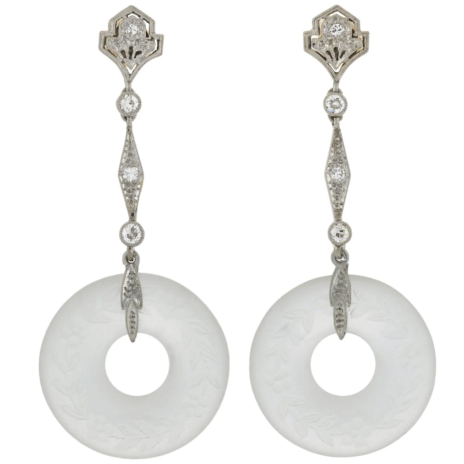 Art Deco Platinum Diamond, Jadeite, Onyx + Rock Crystal Convertible Earrings - Image 3