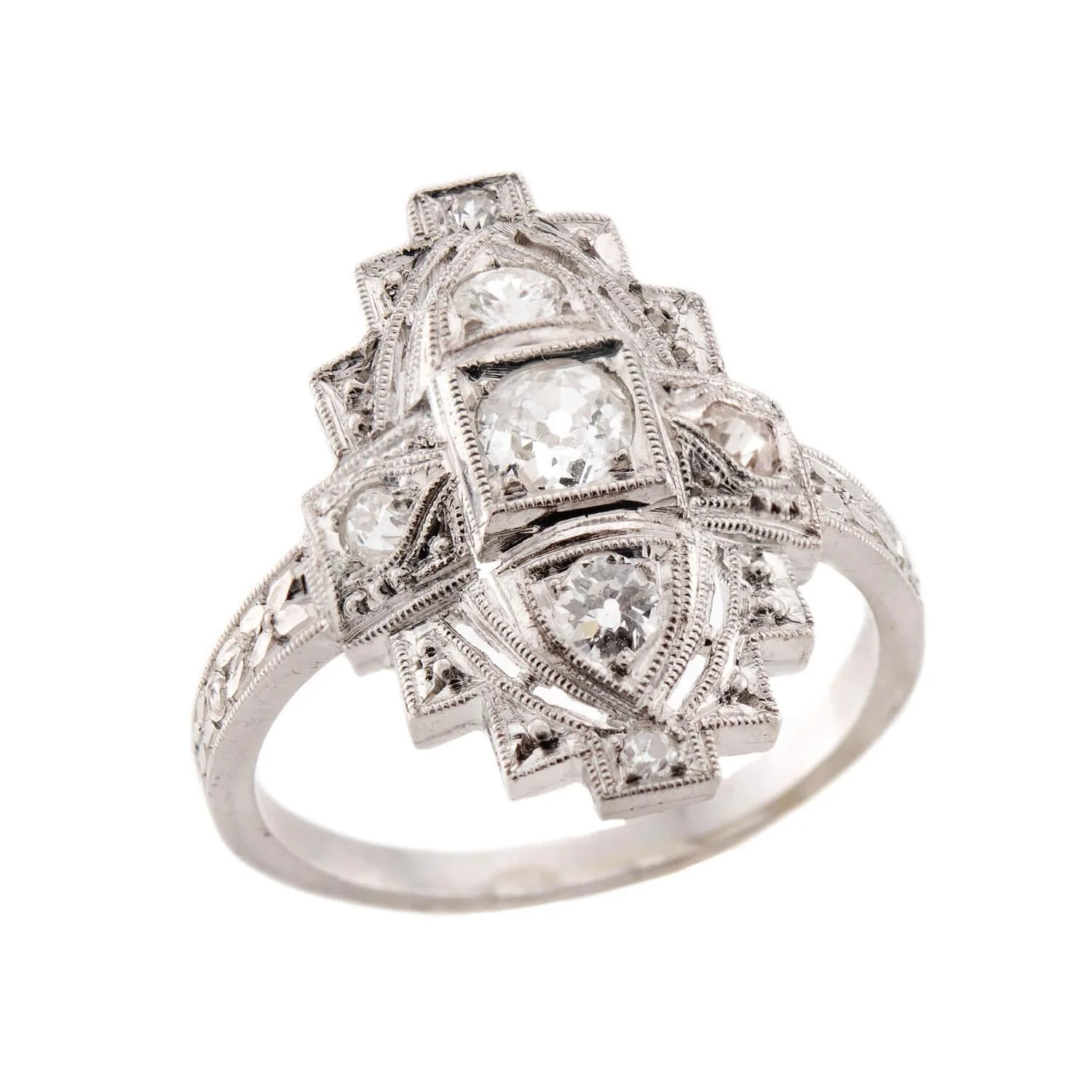 Art Deco Platinum Diamond Navette Ring