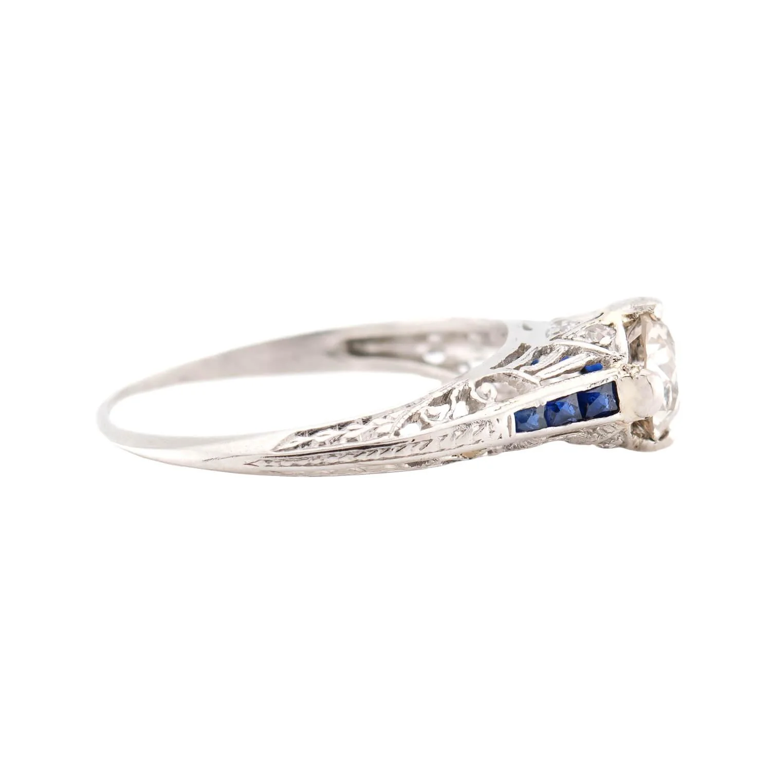 Art Deco Platinum Diamond Sapphire Engagement Ring - Image 3