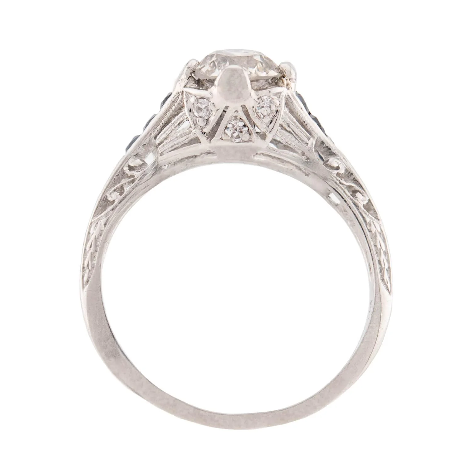 Art Deco Platinum Diamond Sapphire Engagement Ring - Image 4