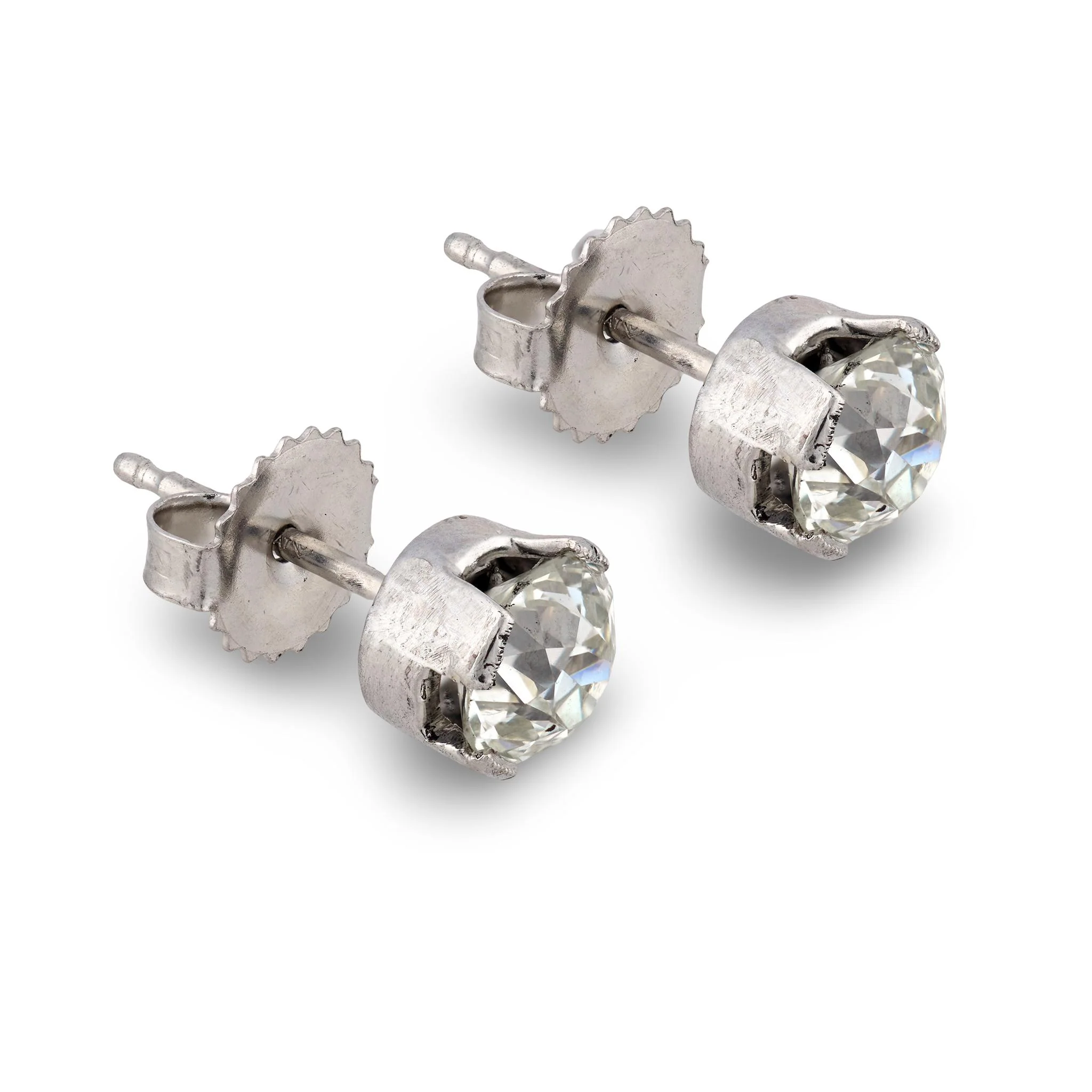 Art Deco Platinum 1.87ctw Old European Diamond Stud Earrings - Image 3