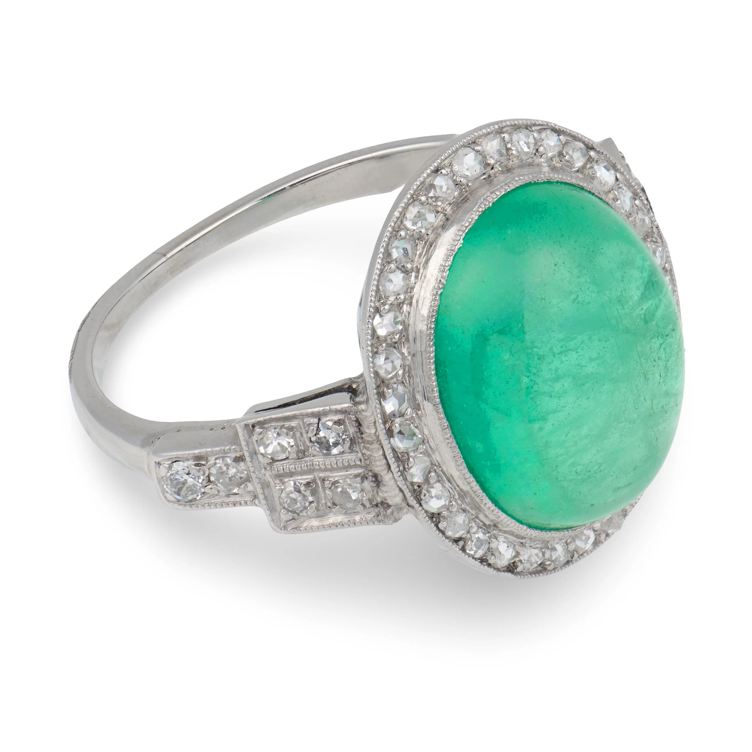 Art Deco Platinum Emerald & Diamond Halo Ring - Image 3