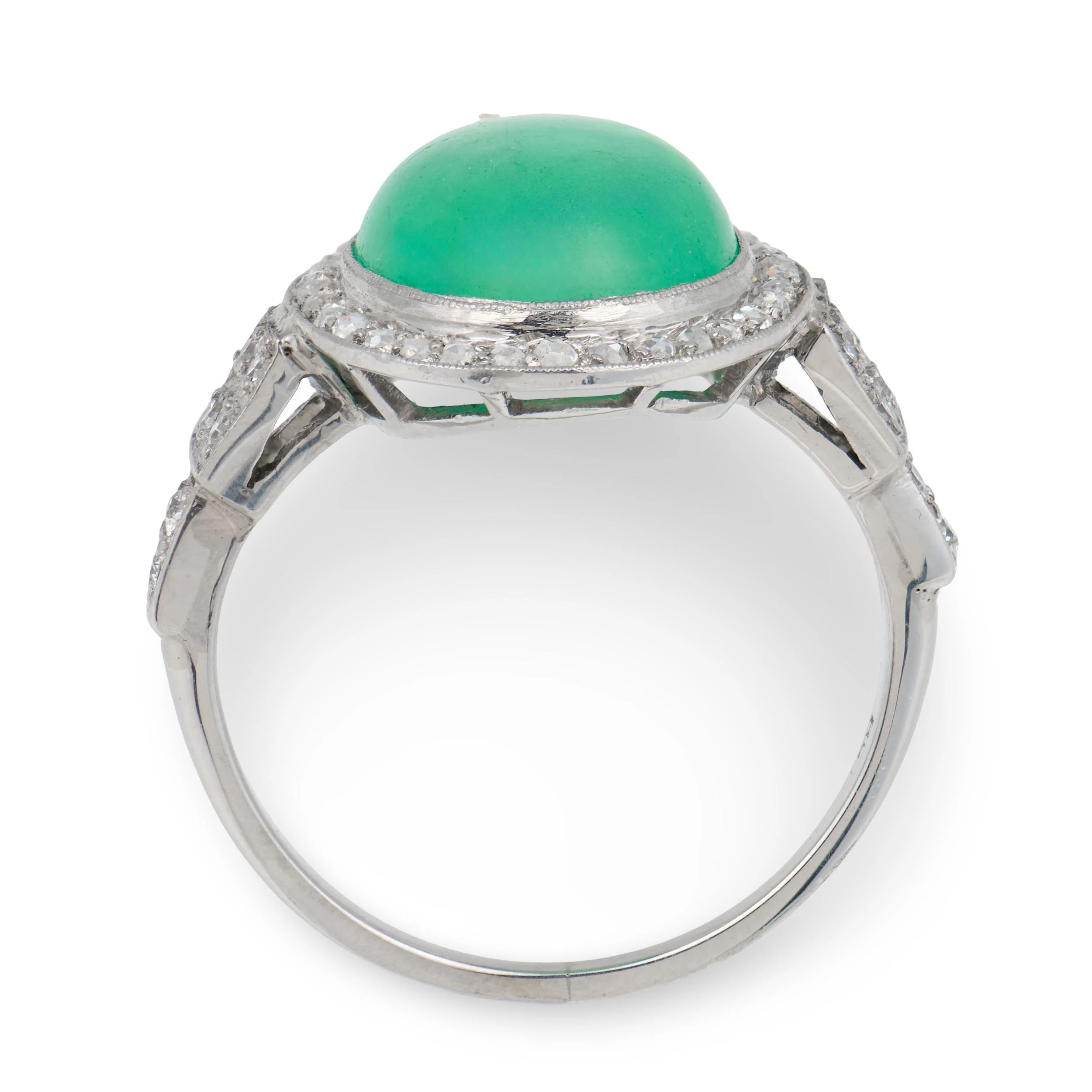 Art Deco Platinum Emerald & Diamond Halo Ring - Image 4