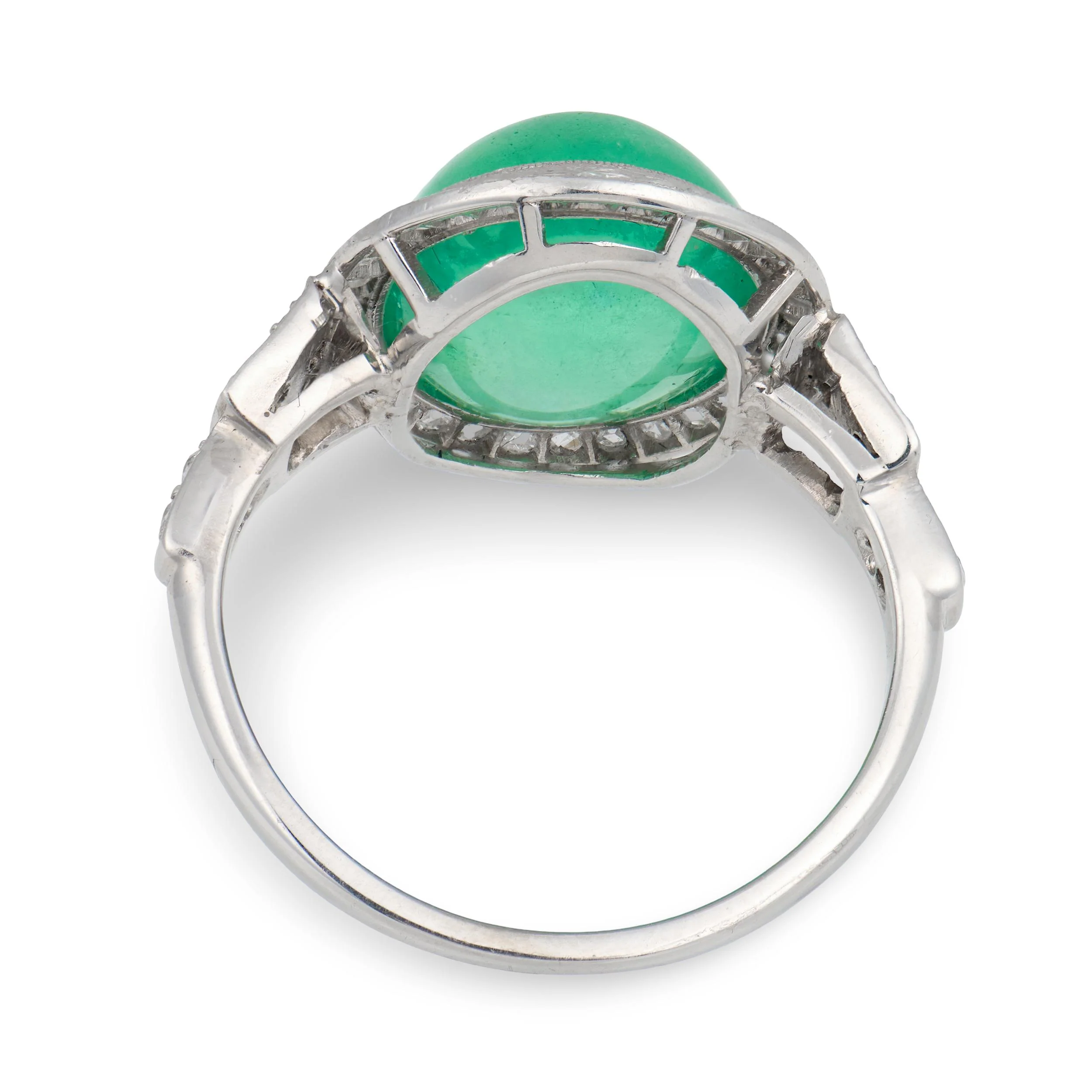 Art Deco Platinum Emerald & Diamond Halo Ring - Image 5