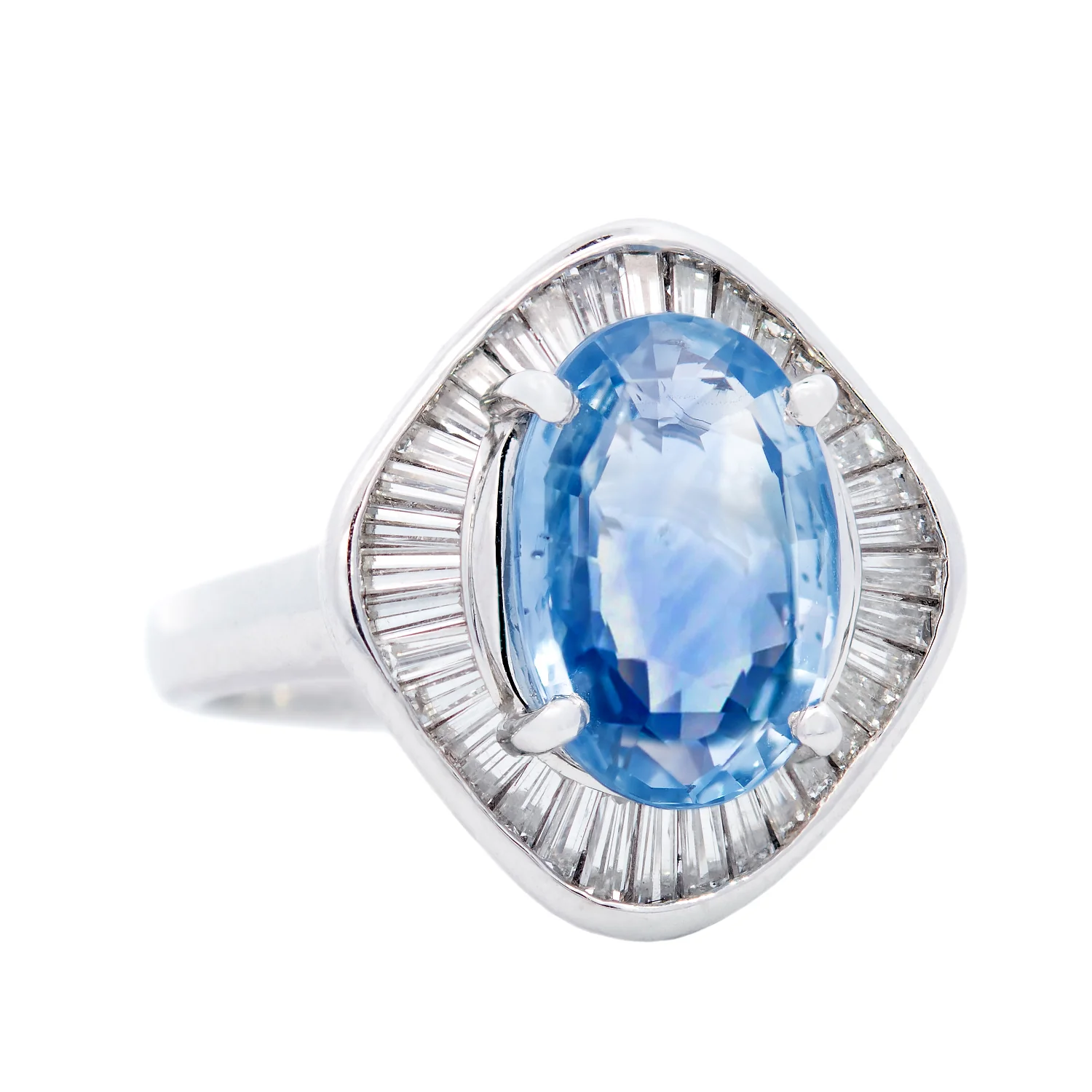 Art Deco Platinum GIA Ceylon Blue Sapphire Engagement Ring - Image 7