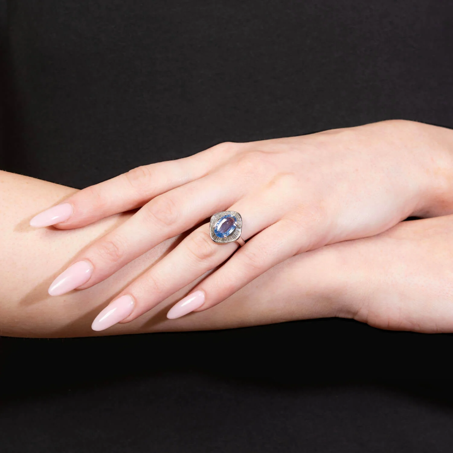Art Deco Platinum GIA Ceylon Blue Sapphire Engagement Ring - Image 8