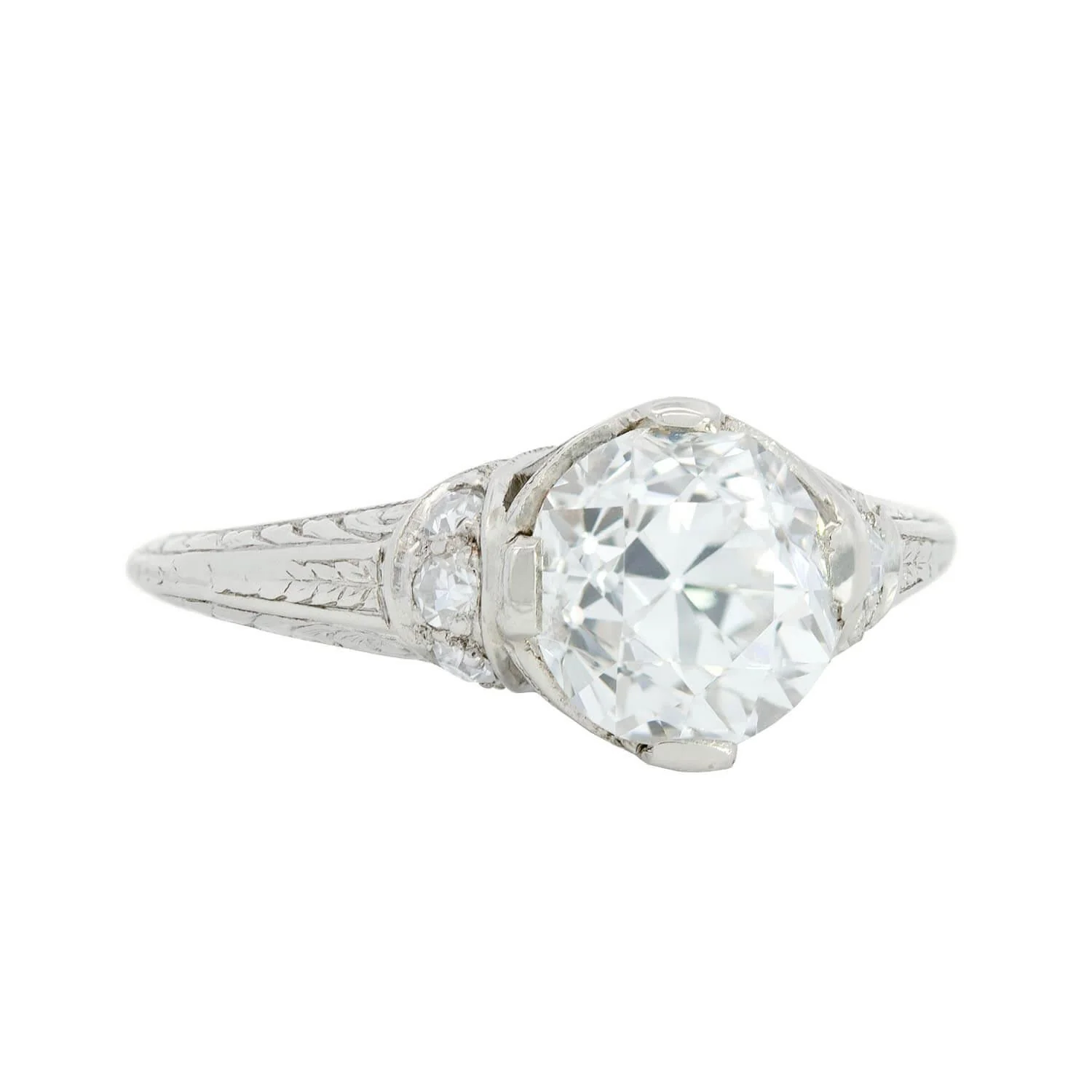 Art Deco Platinum GIA Diamond Etched Engagement Ring 1.52ct - Image 2