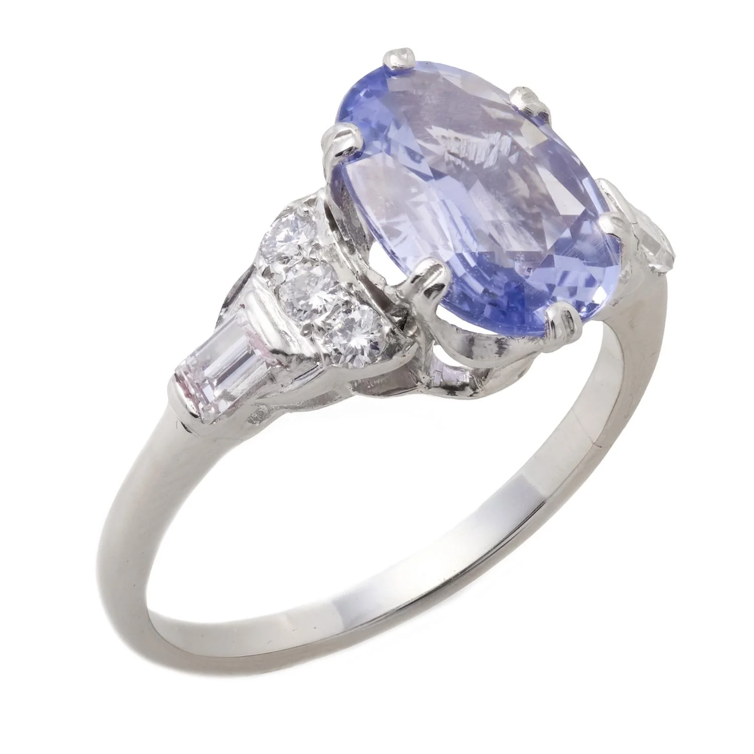 Art Deco Platinum GIA No Heat Sapphire & Diamond Ring