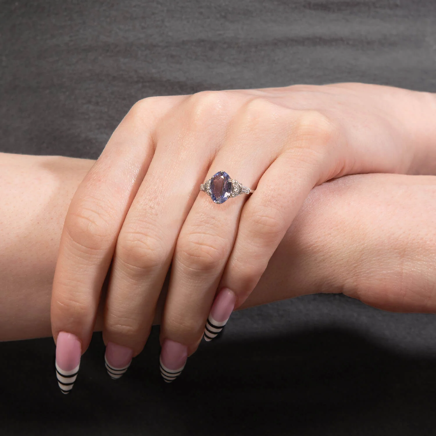 Art Deco Platinum GIA No Heat Sapphire & Diamond Ring - Image 5