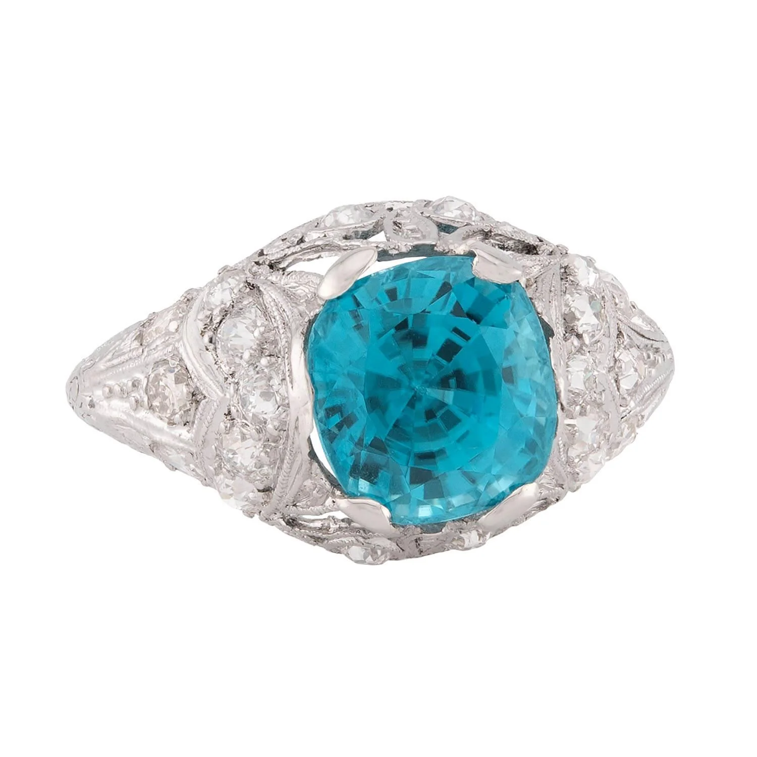Art Deco Platinum Mounting Zircon & Diamond Ring - Image 2