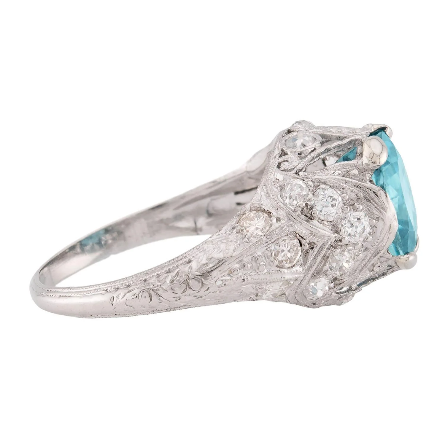 Art Deco Platinum Mounting Zircon & Diamond Ring - Image 3