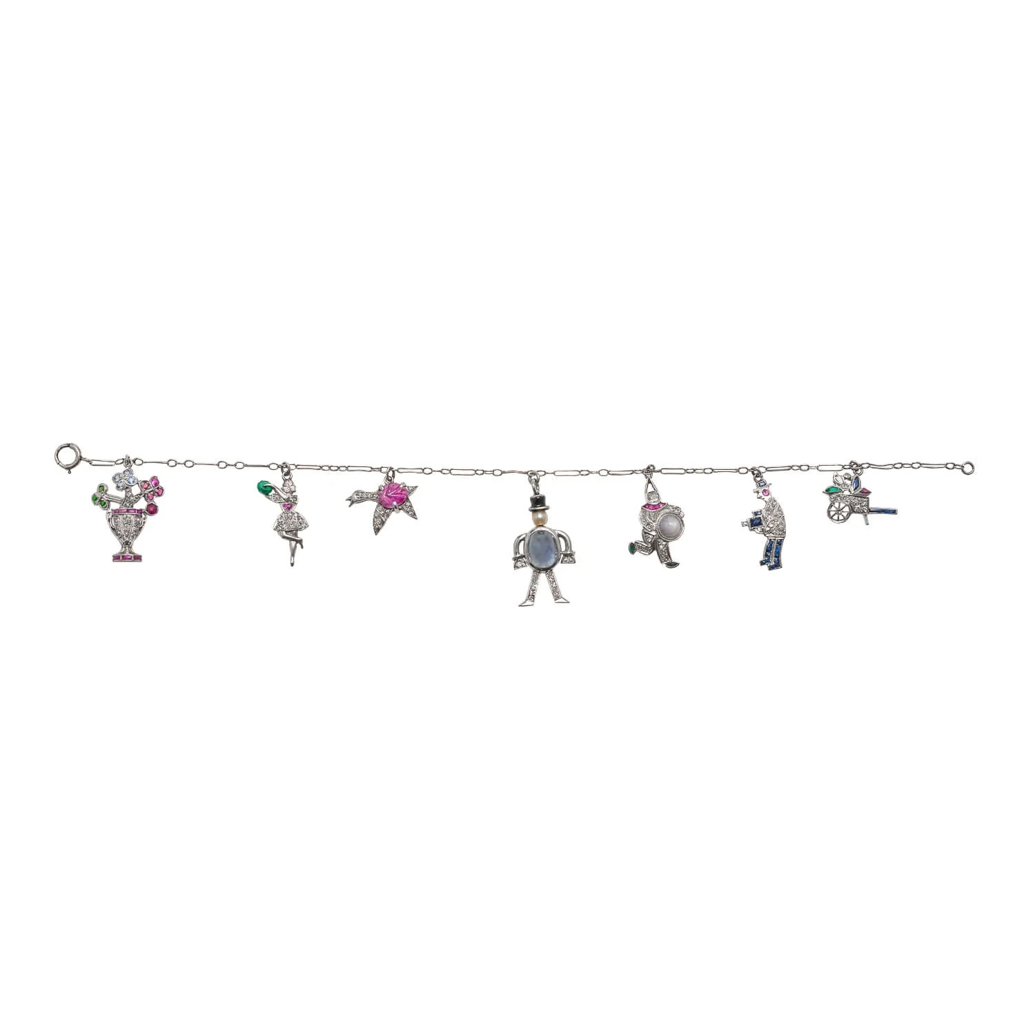 Art Deco Platinum Multi Stone Charm Bracelet - Image 4
