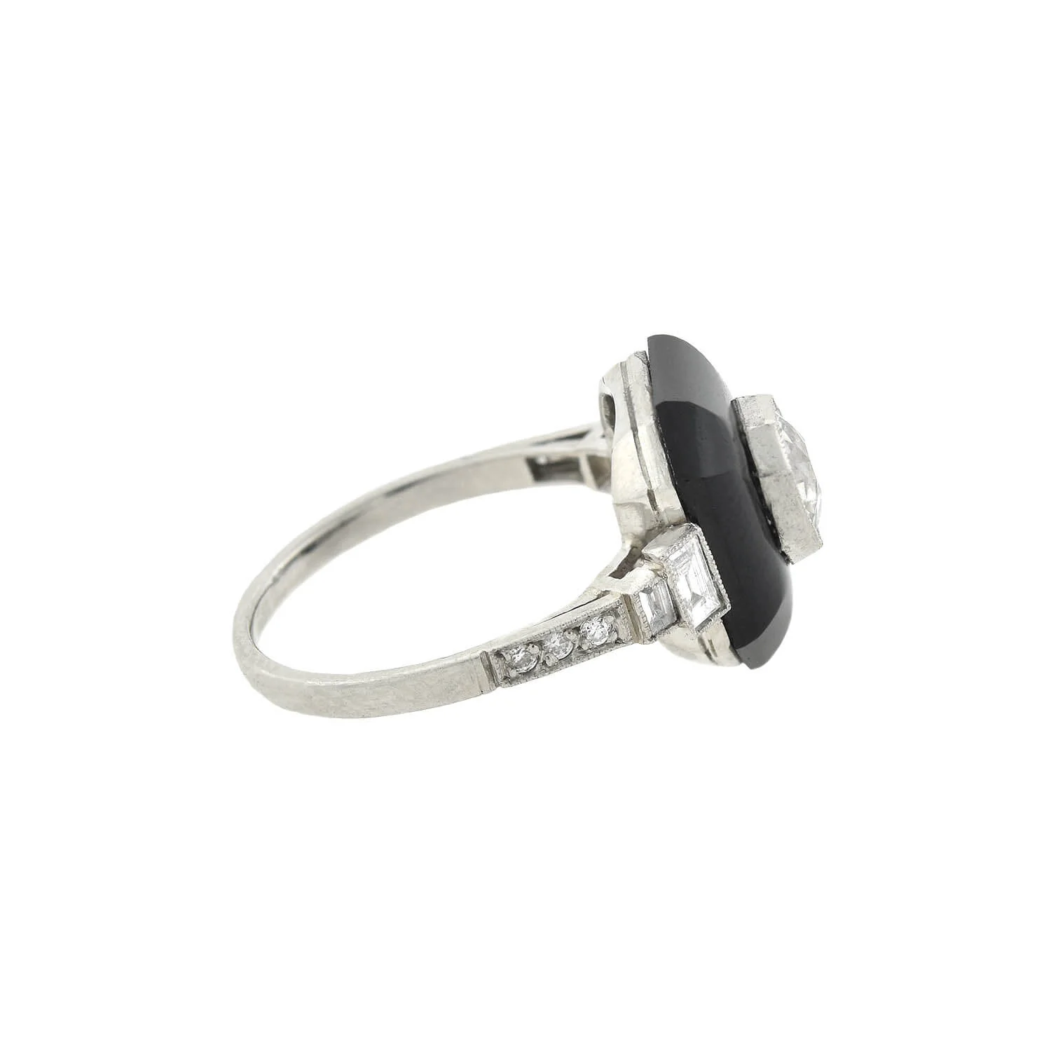Art Deco Platinum Onyx + Diamond Ring - Image 2