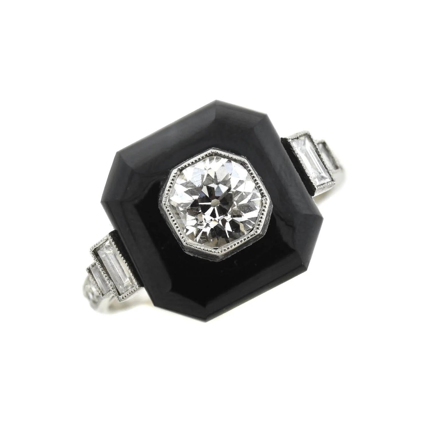 Art Deco Platinum Onyx + Diamond Ring - Image 4