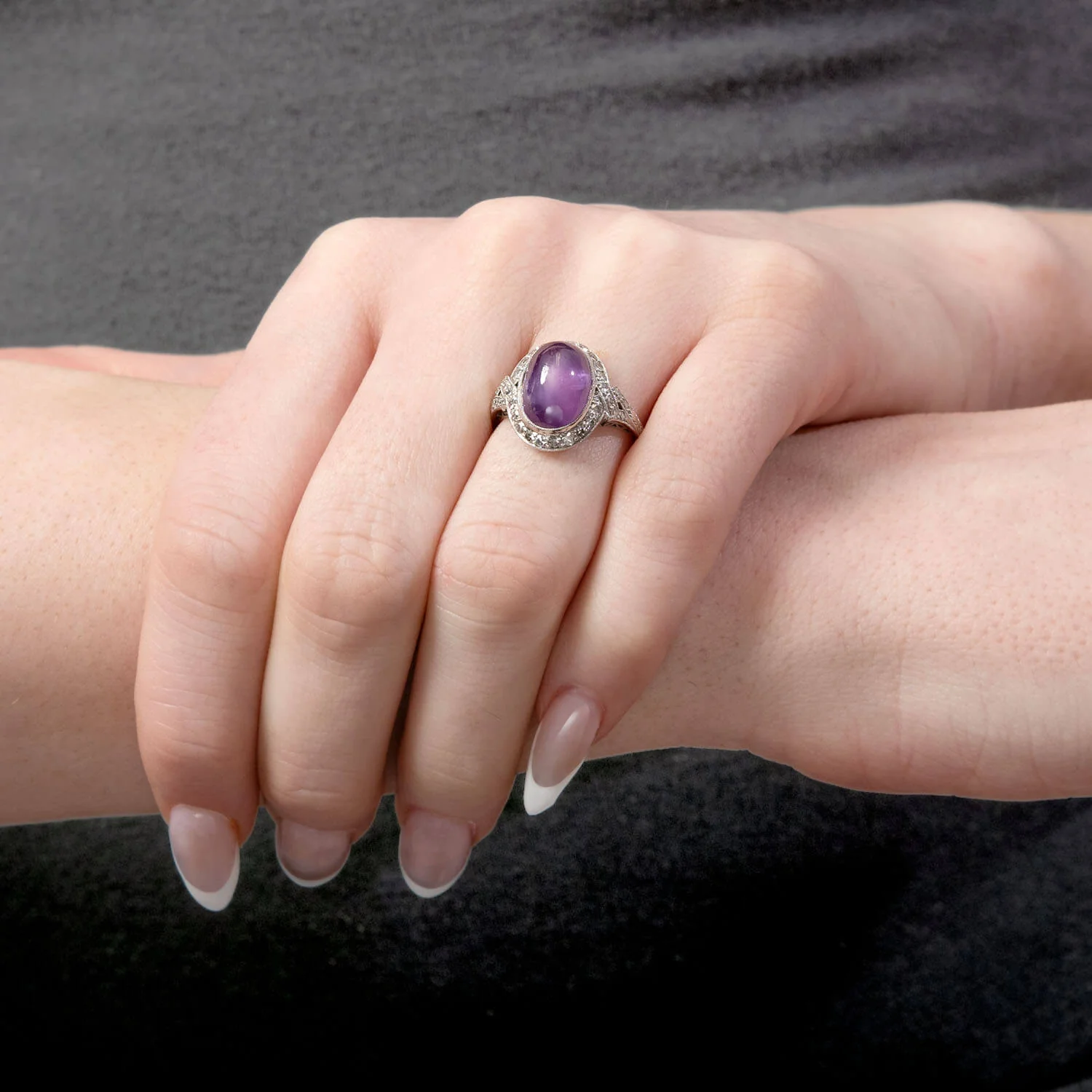 Art Deco Platinum Ruby & Diamond Halo Ring - Image 6