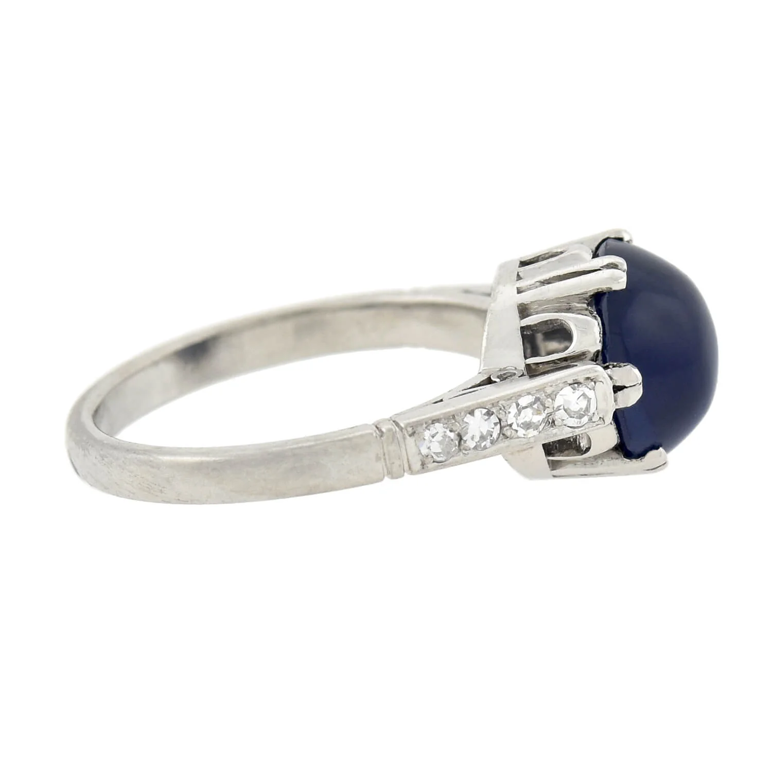 Art Deco Platinum Sapphire Cabochon + Diamond Ring 2.25ctw center - Image 3