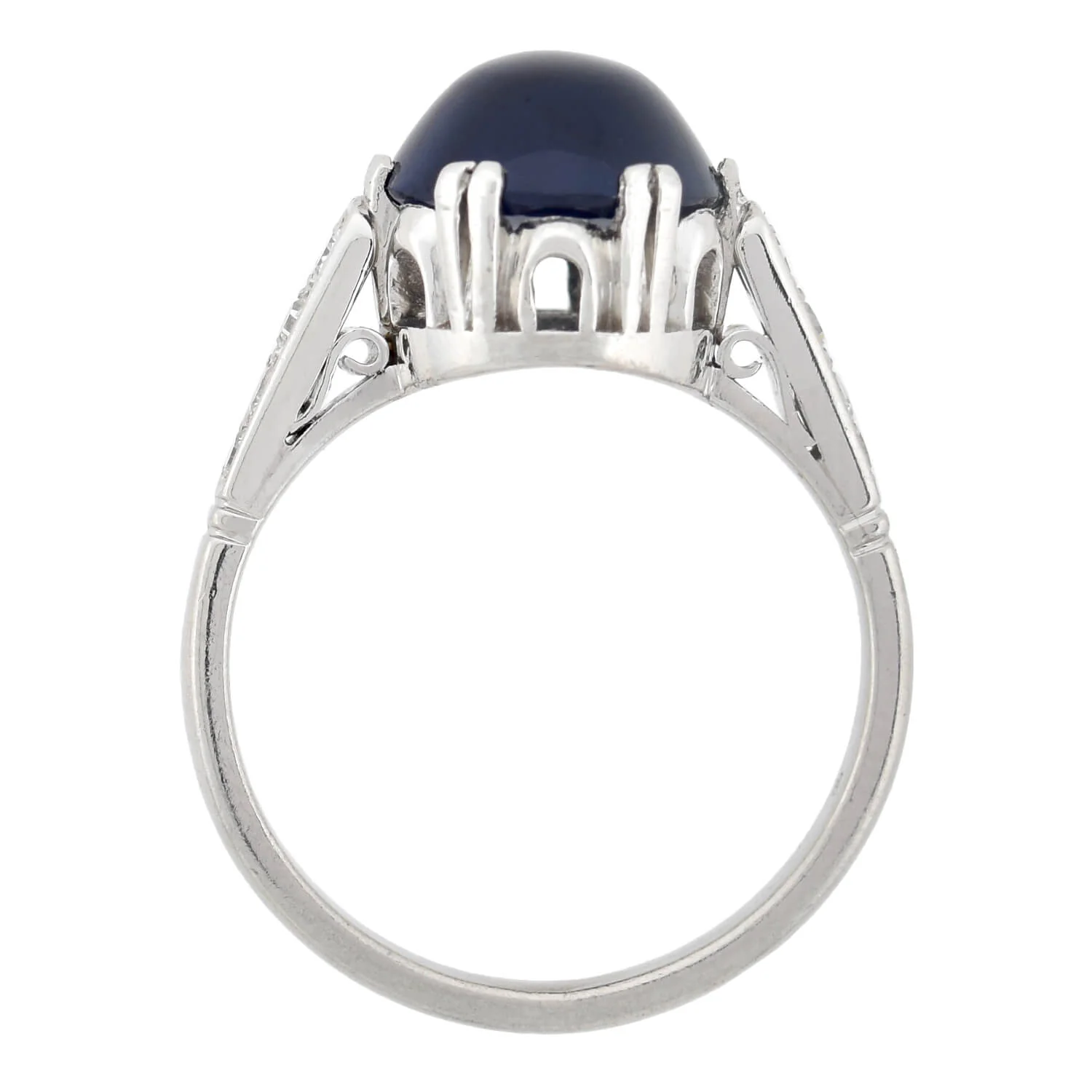 Art Deco Platinum Sapphire Cabochon + Diamond Ring 2.25ctw center - Image 4