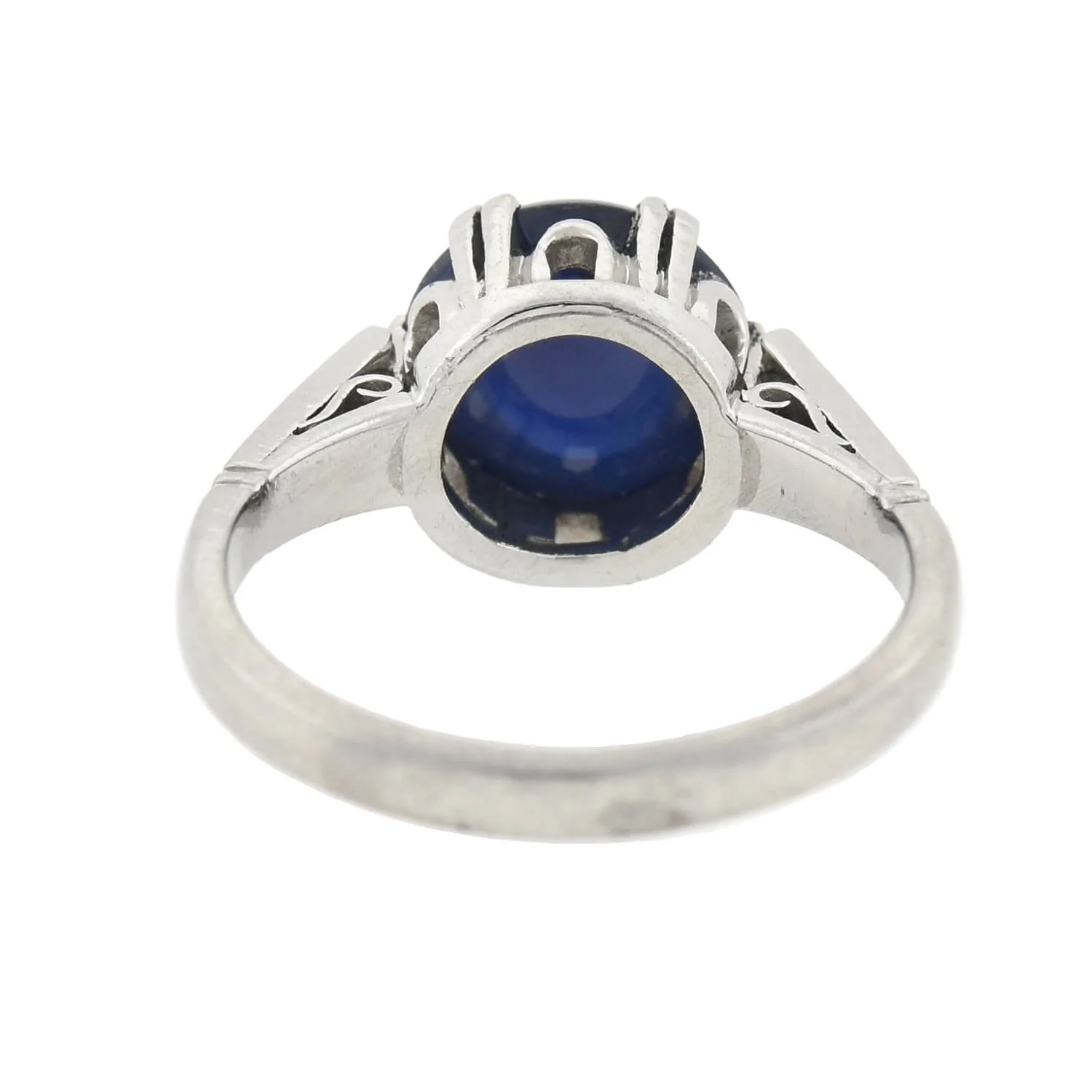 Art Deco Platinum Sapphire Cabochon + Diamond Ring 2.25ctw center - Image 5