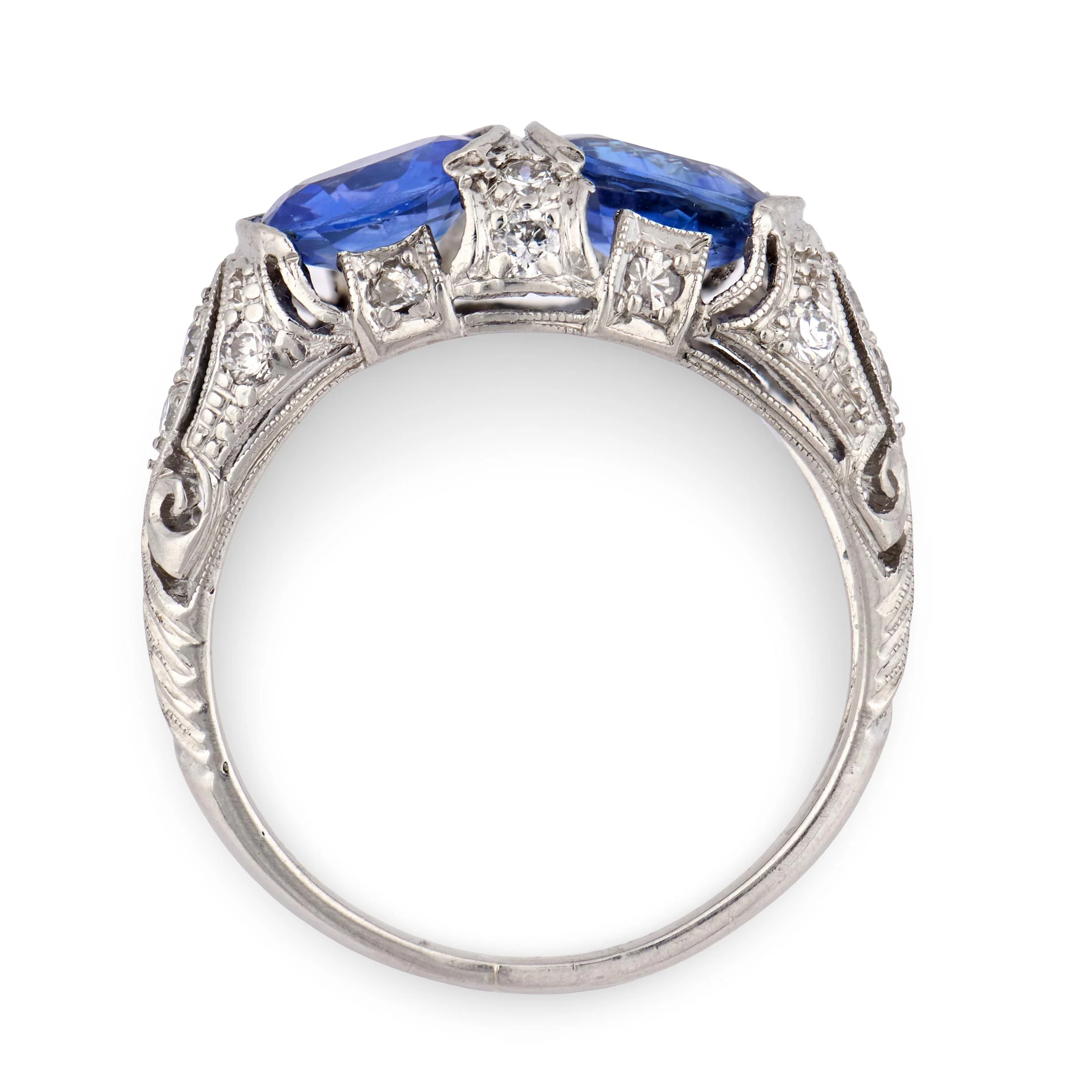 Art Deco Platinum Sapphire & Diamond Ring - Image 4