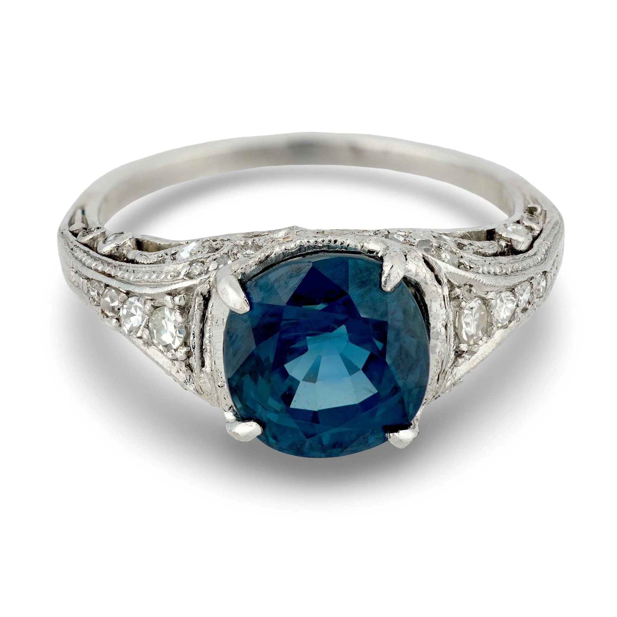 Art Deco Platinum Sapphire & Diamond Ring - Image 2