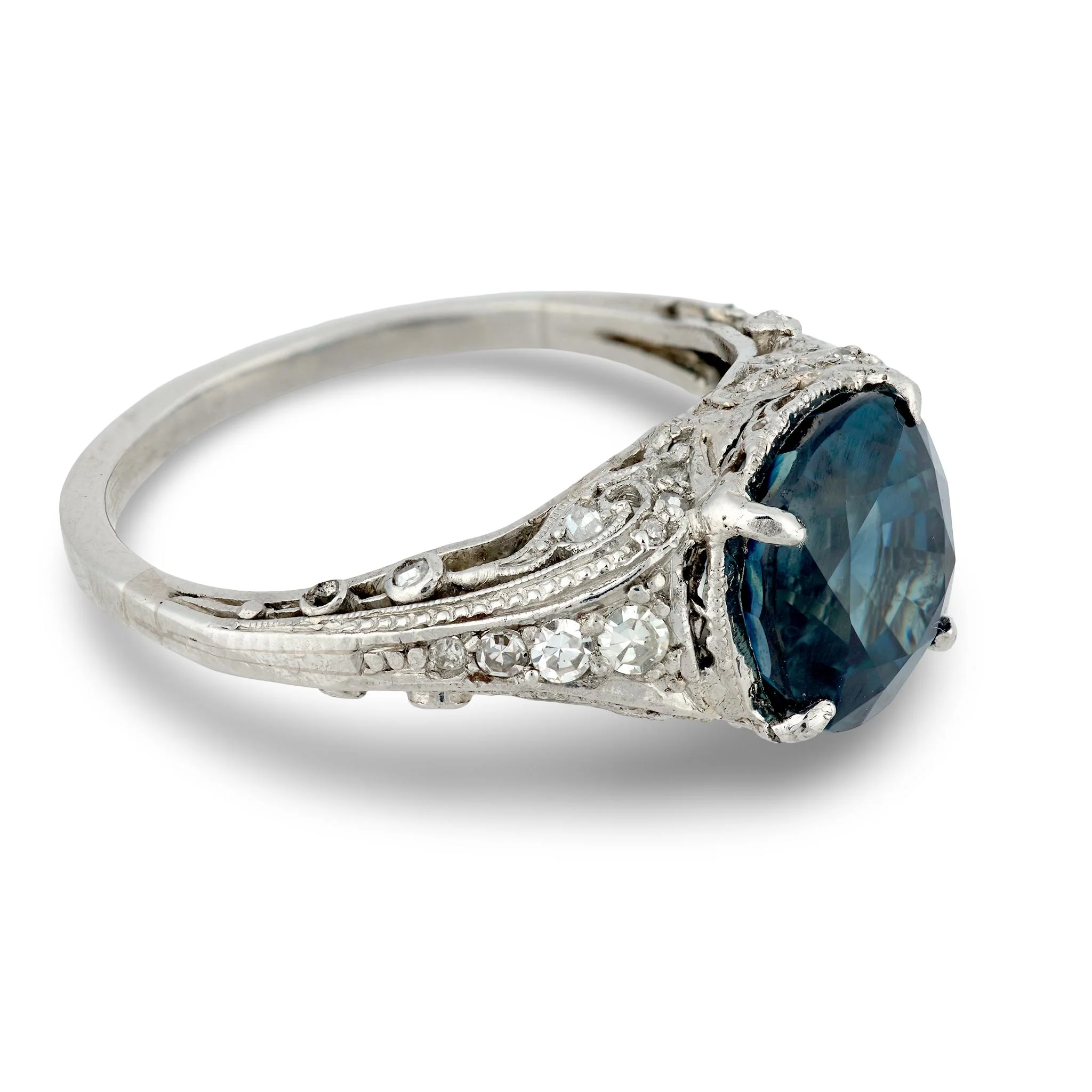 Art Deco Platinum Sapphire & Diamond Ring - Image 3