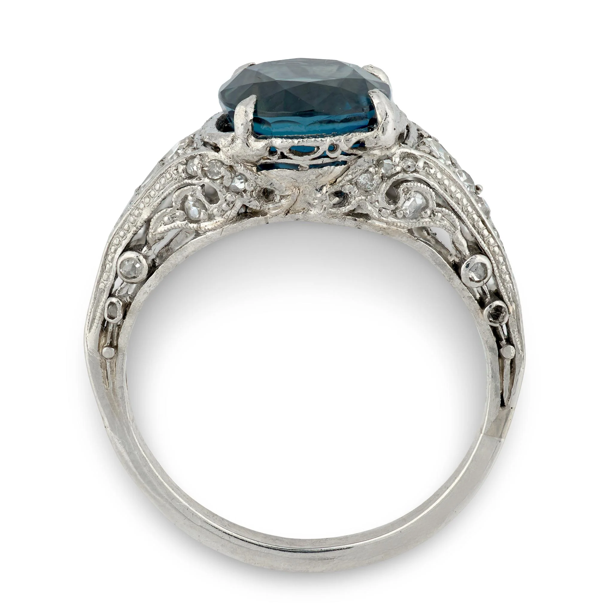 Art Deco Platinum Sapphire & Diamond Ring - Image 4