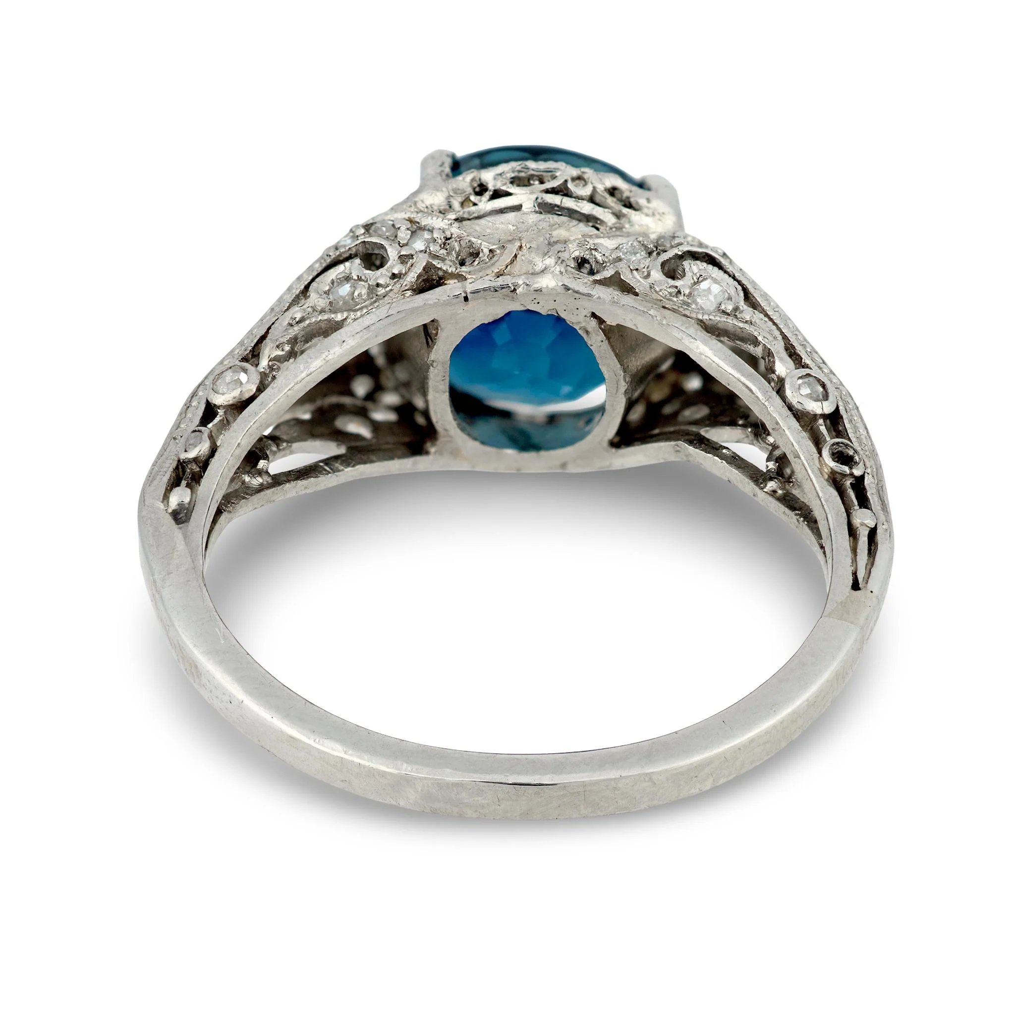 Art Deco Platinum Sapphire & Diamond Ring - Image 5